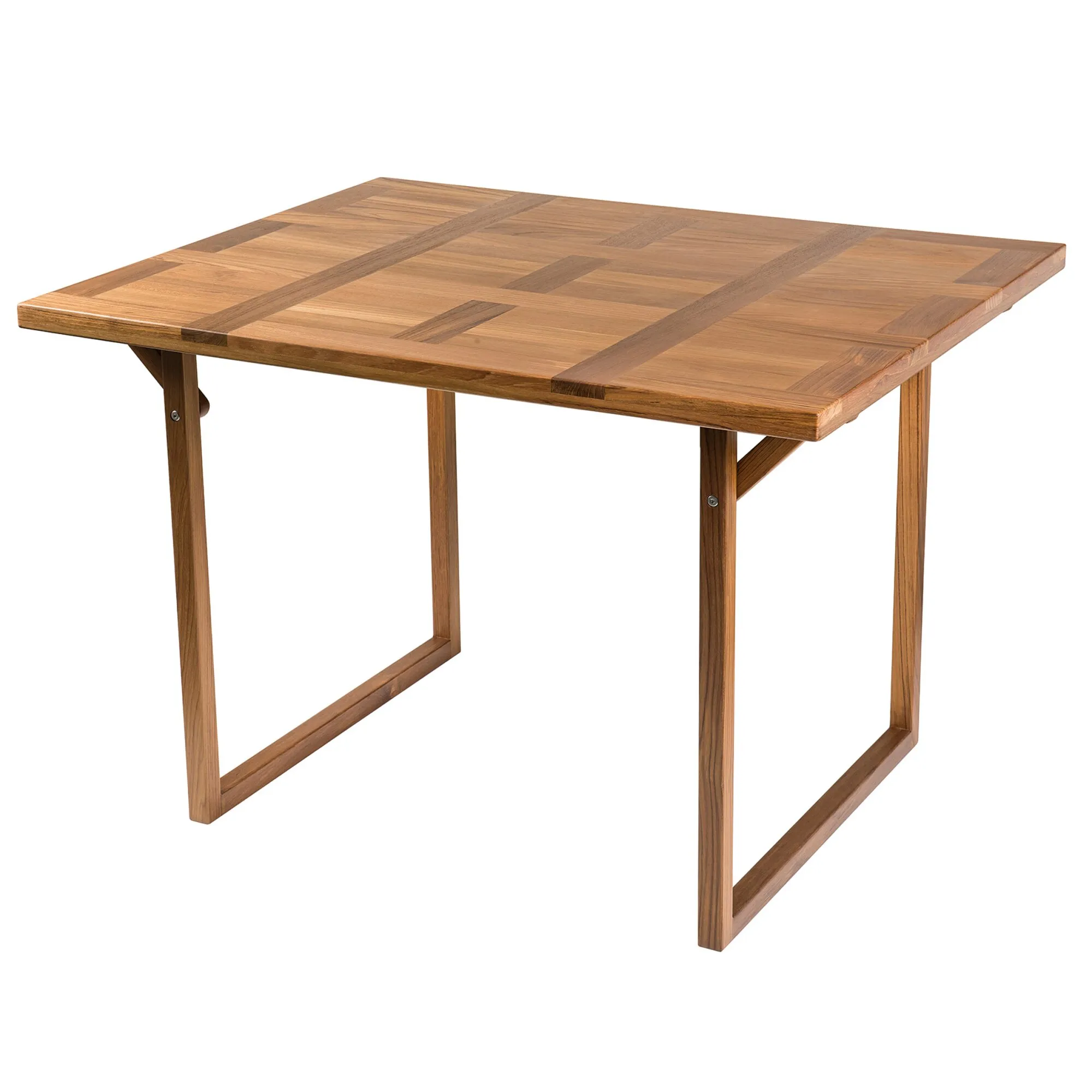 Ungeölter Captain’s Table aus warmbraunem Holz mit rechteckiger Tischplatte, markanter Maserung und vier schlanken Beinen