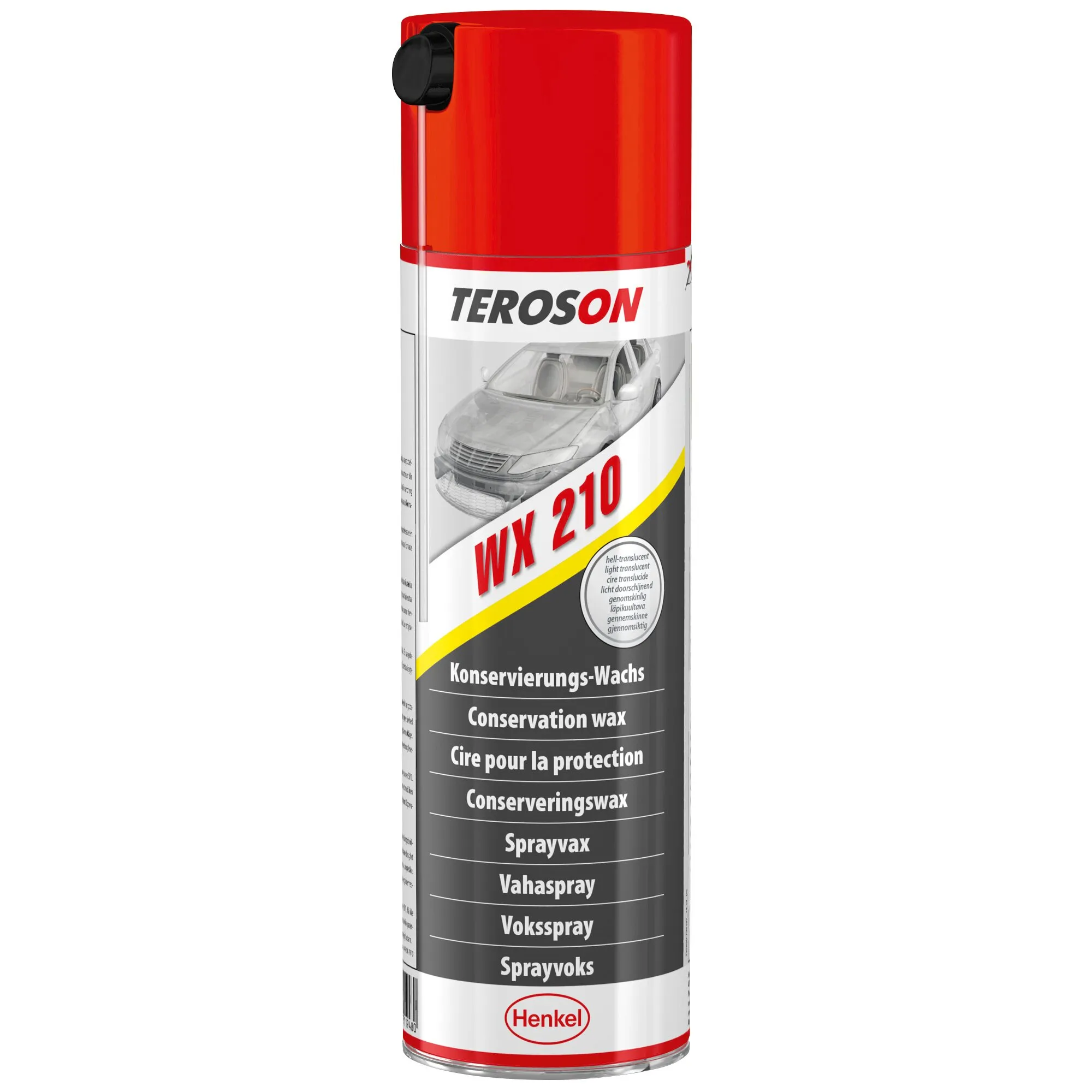 Rote TEROSON WX 210 Sprühdose mit schwarzem Sprühkopf, Konservierungswachs für Fahrzeuge, 500 ml