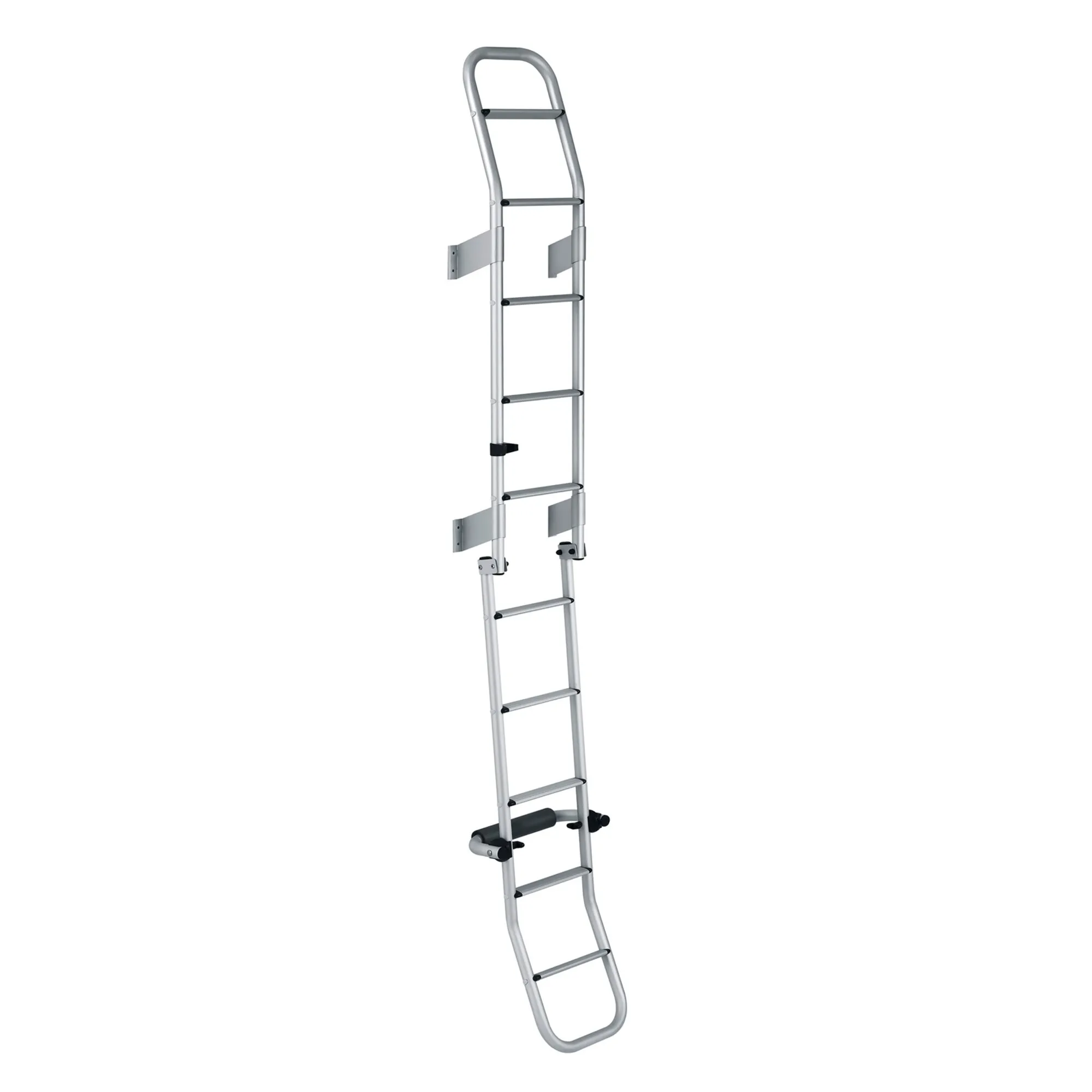 Thule Leiter 10 aus Aluminium mit zehn Sprossen, gebogenem Haltegriff, Befestigungsbügeln und schwarzer Polsterrolle