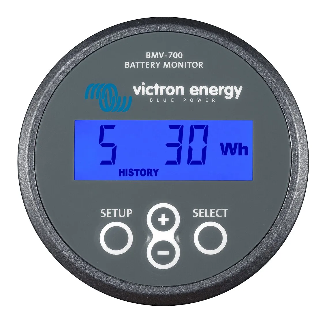 Runder schwarzer Batterie-Überwachungscomputer Victron Energy BMV-700 mit blauem Display und Anzeige 5,30 Whેણ