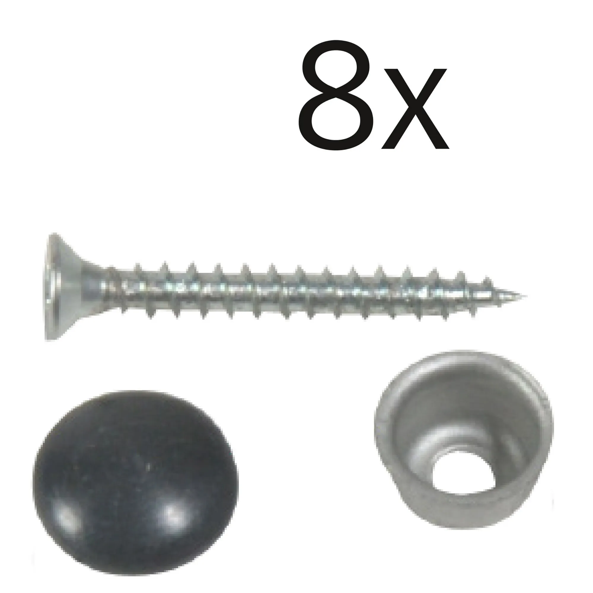 Befestigungs-Set für Dometic-Kombination MO 9722 mit 8 silbernen Senkkopfschrauben, schwarzer Abdeckkappe und Metallring