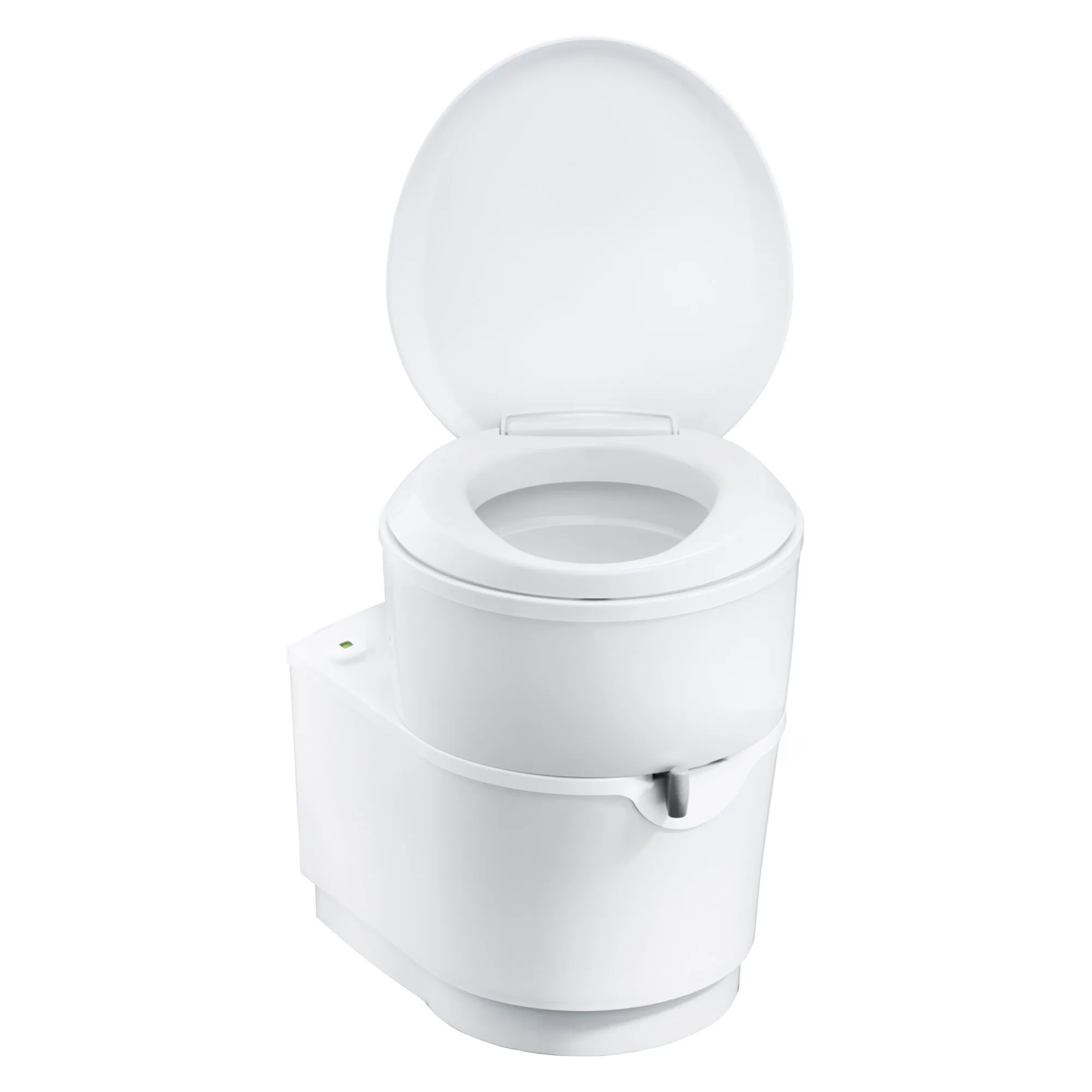 Weiße Cassettentoilette C220 Typ C223-S in Frontansicht mit geöffnetem Deckel und sichtbarem Toilettenbecken