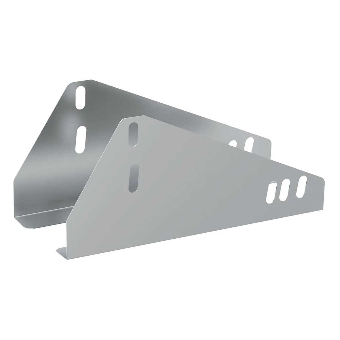 Adaptersatz AL-KO Vario III/AV aus zwei silberfarbenen, gelochten Metallwinkeln mit Langlöchern
