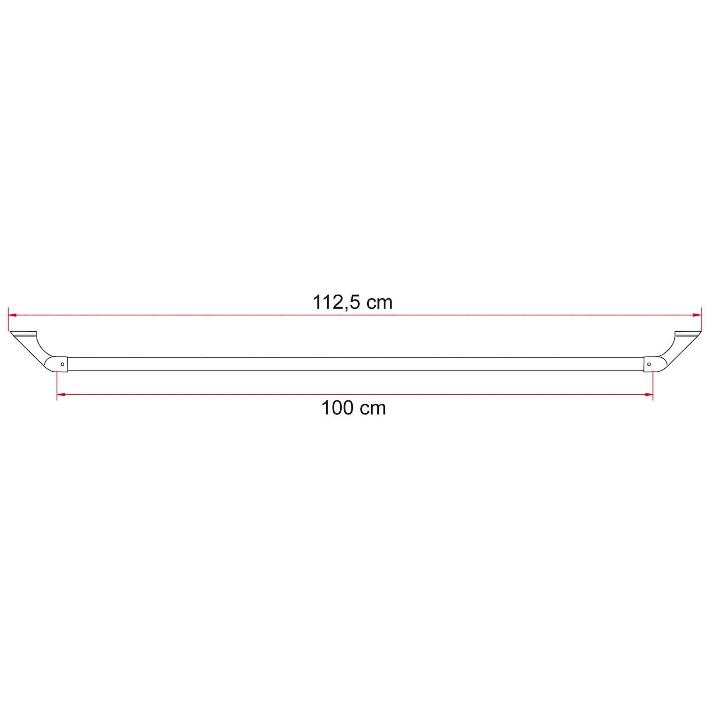 Kleiderstange Garage Carry Rail als technische Zeichnung mit 112,5 cm Gesamtbreite und 100 cm Stangenlänge
