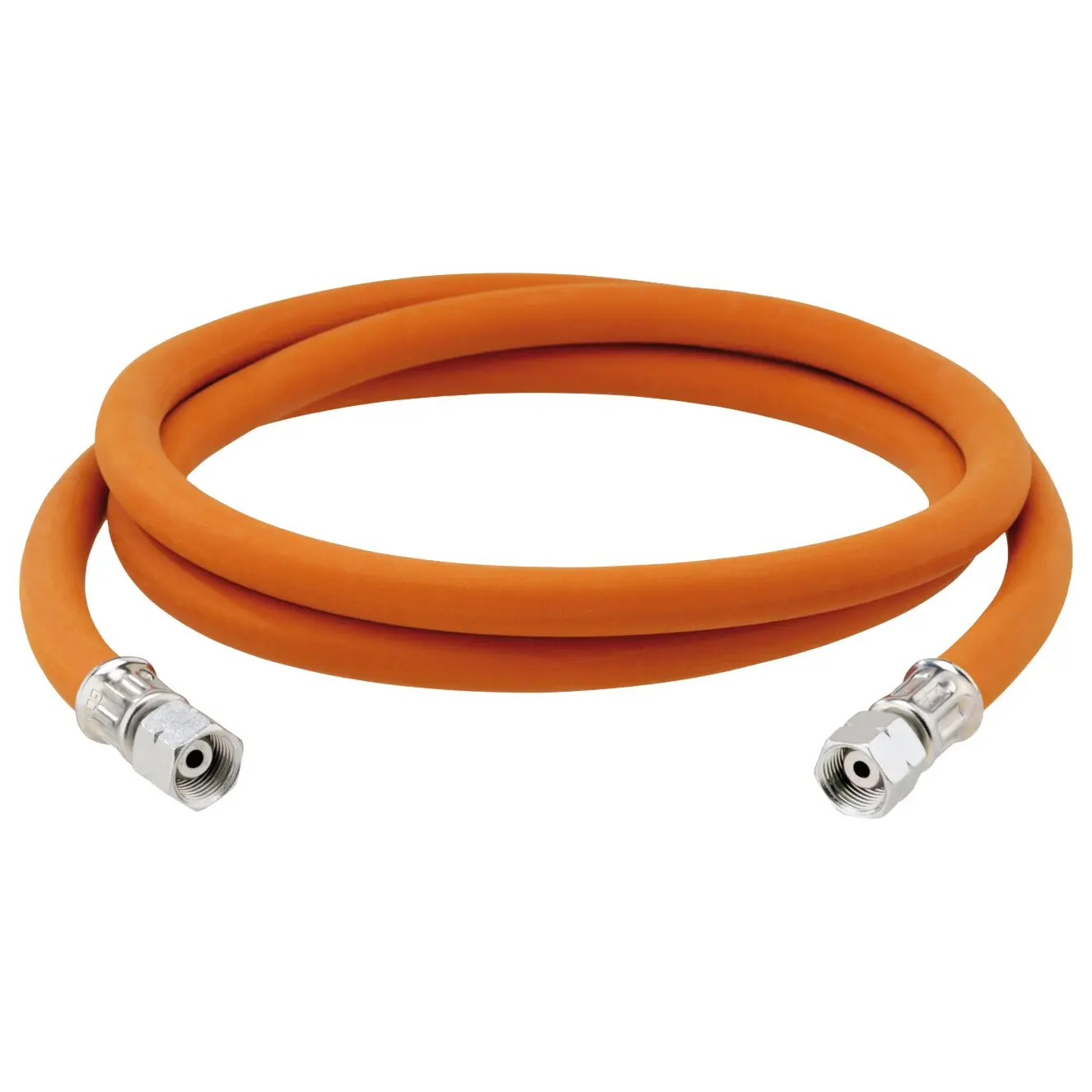 Orangener Schlauchleitung Gas mit Metallkupplungen an beiden Enden, flexibel aufgewickelt, Länge 5000 mm, Spezifikation 6,3 x 5, 30 bar