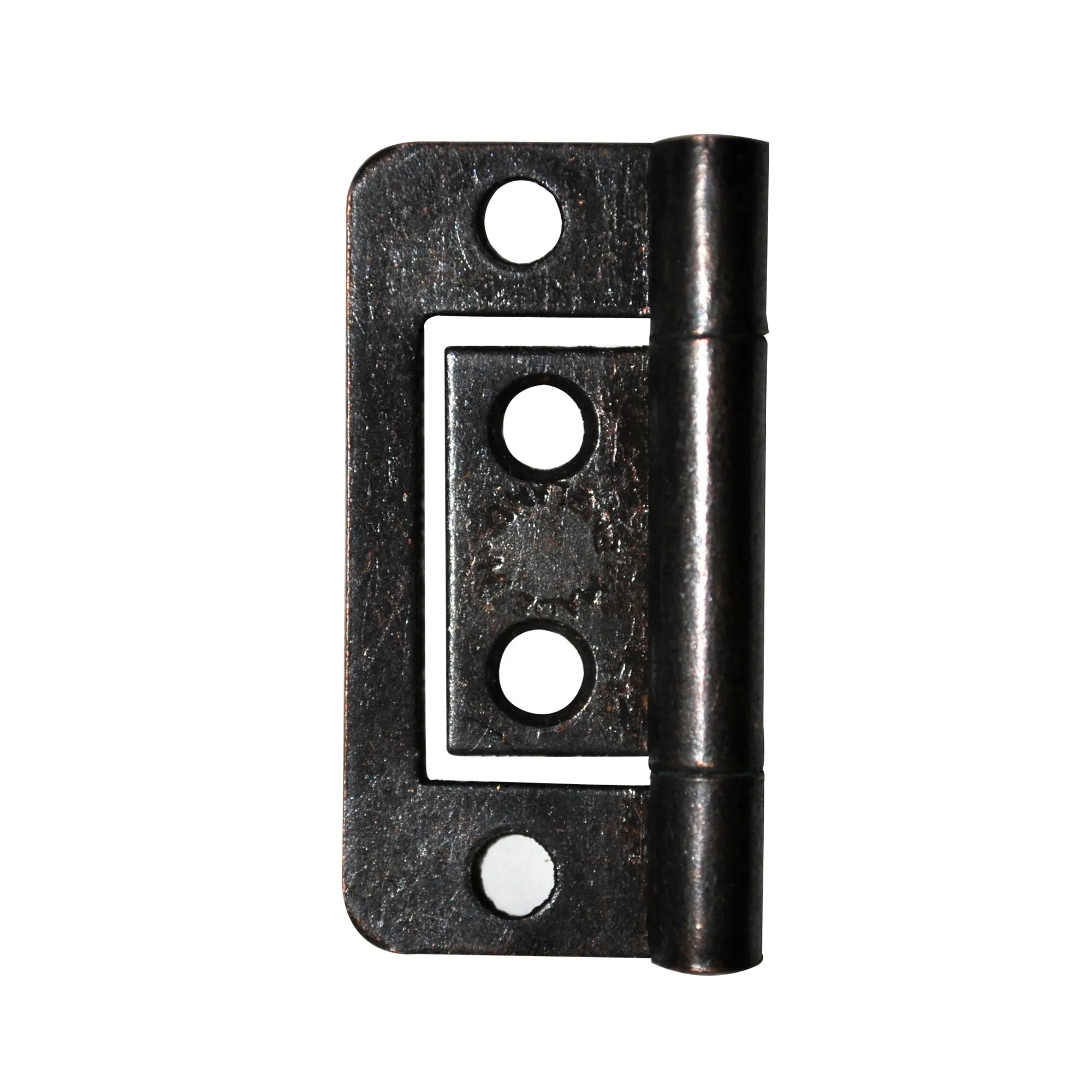 Schwarzes englisches Scharnier aus Metall mit zwei Flügeln und insgesamt vier sichtbaren Befestigungslöchern, 20 mm breit