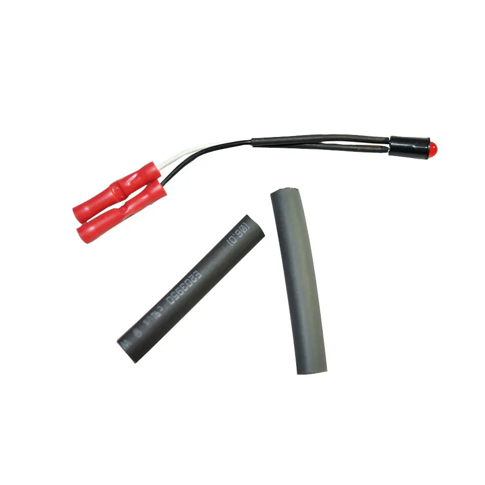 LED-Füllstandsanzeige-Set: rotes LED-Endstück an schwarzem Kabel, rote Steckverbinder an weißen Leitungen und zwei Schrumpfschläuche