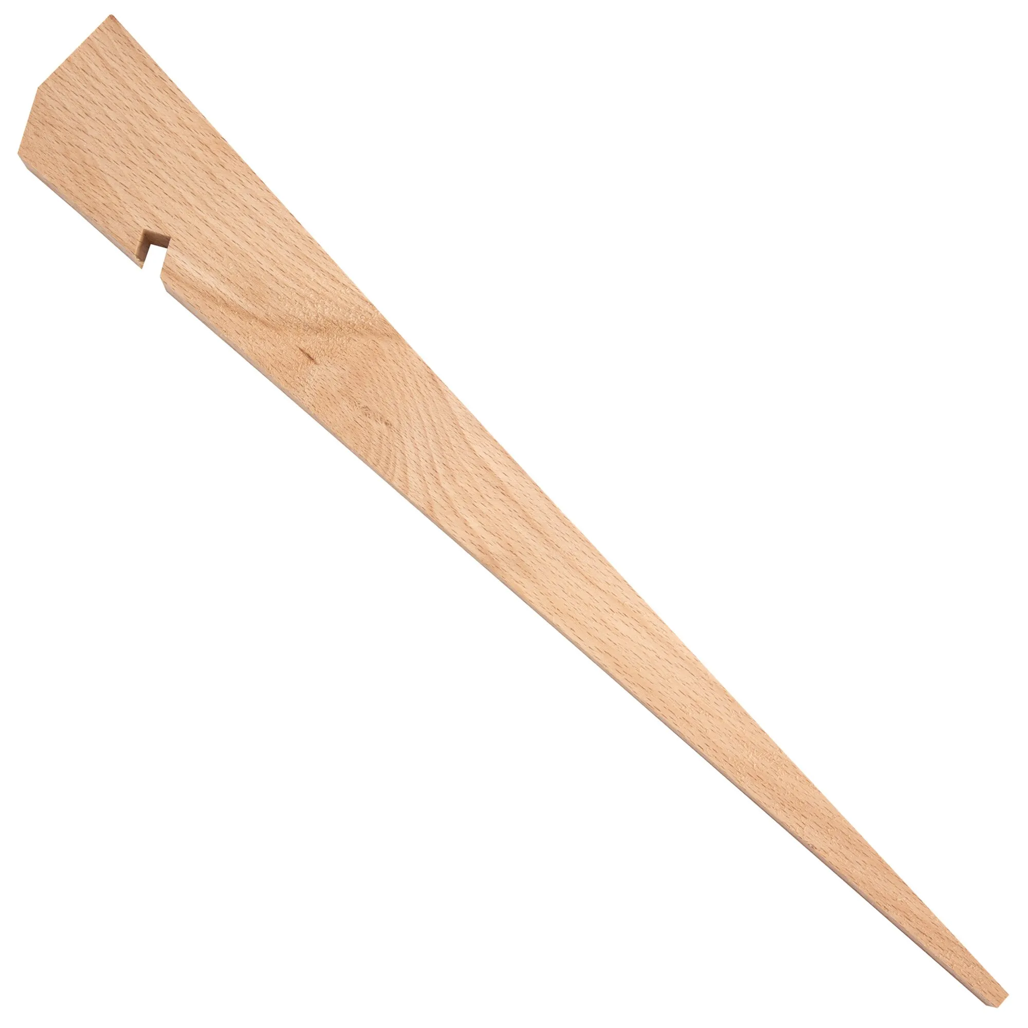 30 cm langer, naturfarbener Holzhering mit zugespitztem Ende und seitlicher Einkerbung auf weißem Hintergrund