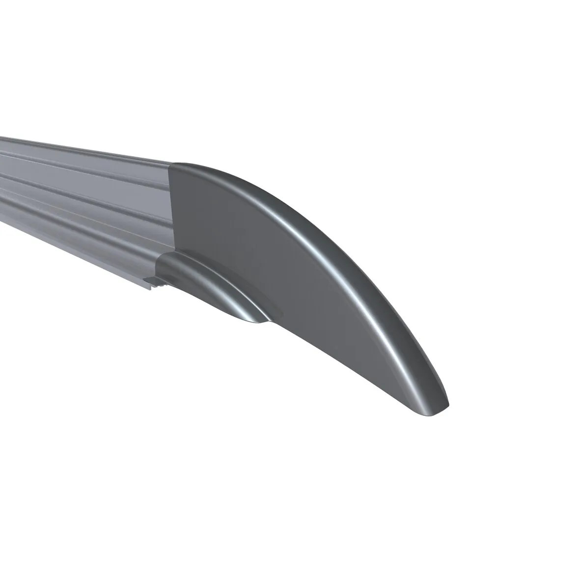 Dunkelgraue Reling STYLE 4295 mm mit geriffeltem Profil und geschwungenem Endstück für Fahrzeuge mit 636,3 cm Länge