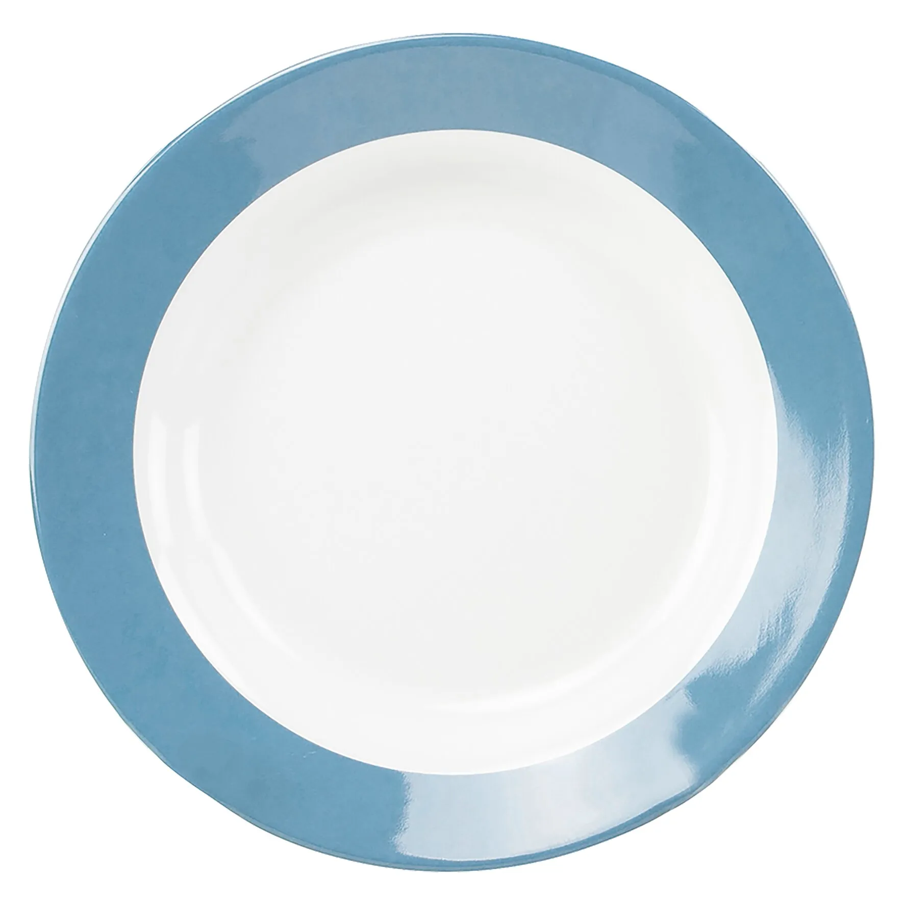 Suppenteller Colour Line in Blau mit weißer Vertiefung und breitem blauem Rand, von oben betrachtet