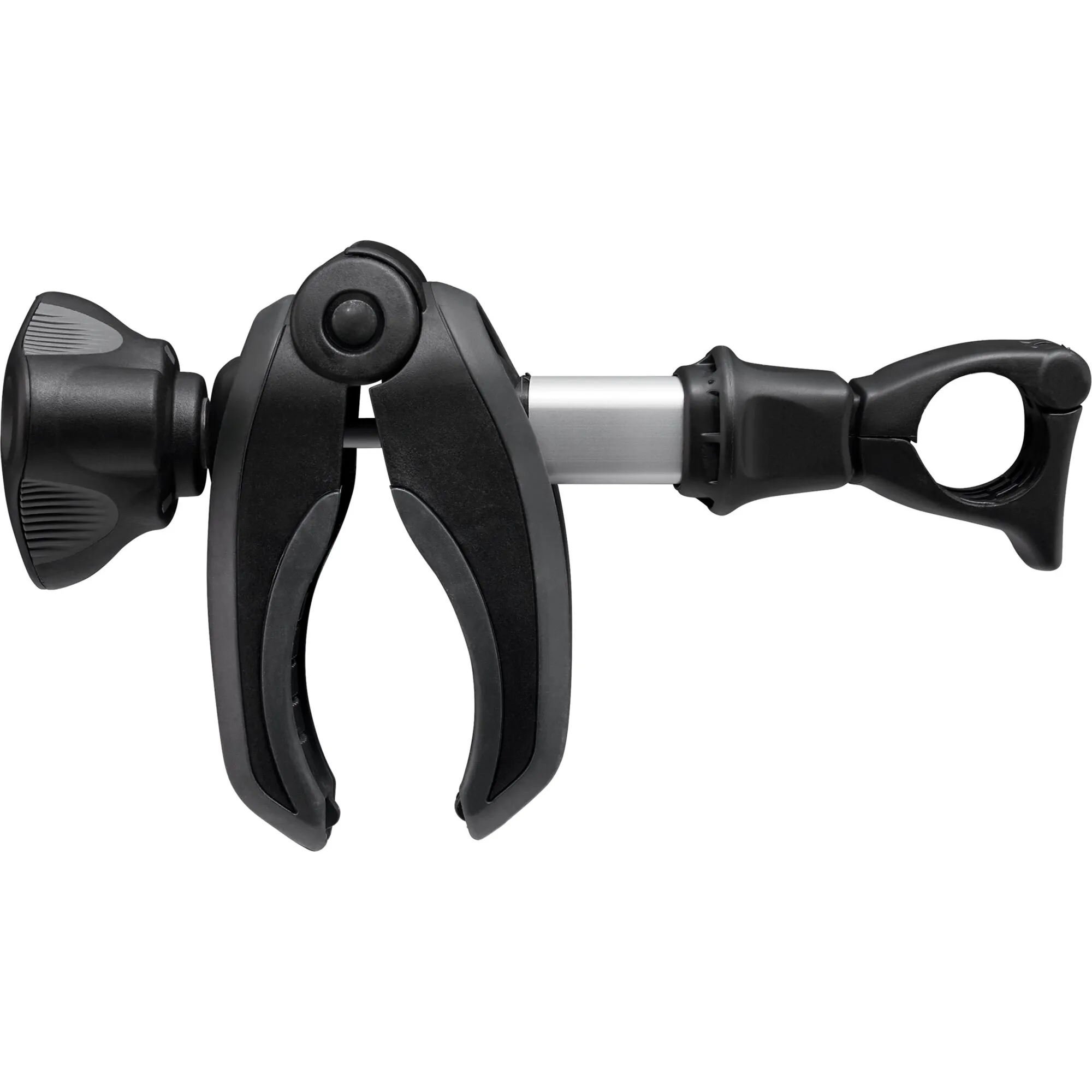 AcuTight Abstandshalter, 12 cm, mit silberfarbenem Metallzylinder und schwarzen Klemm- und Griffteilen in Seitenansicht