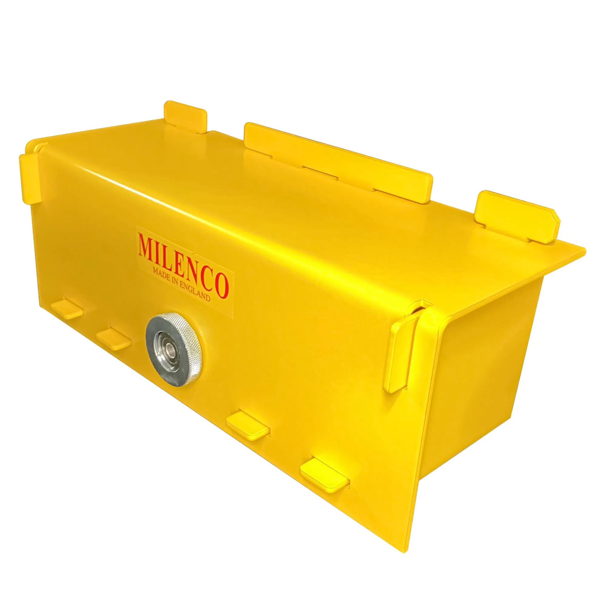 Gelbe Diebstahlsicherung BC Lock von Milenco mit sichtbarem Schließzylinder für Fiat Ducato, Peugeot Boxer und Citroën Jumper 2006–2014
