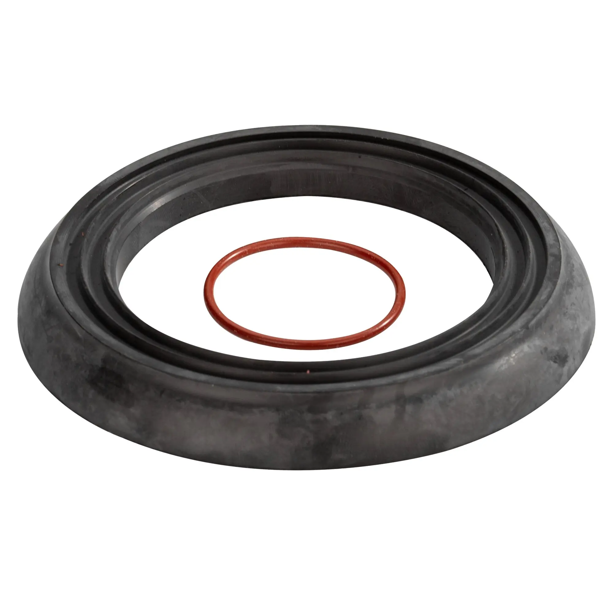 Große schwarze Gummidichtung in Form eines Rings mit rotem Innenring, Dichtungssatz Dachkamin Combi