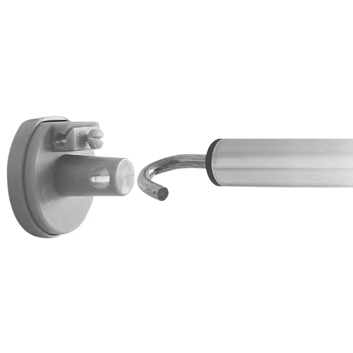 SHS Blocker aus Metall mit Wandhalterung und gebogenem Sicherungsbügel neben einem horizontalen Metallrohr