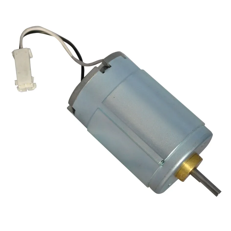 Umluftmotor mit zylindrischem Metallgehäuse, Anschlusskabel, weißem Stecker und herausstehender Antriebswelle