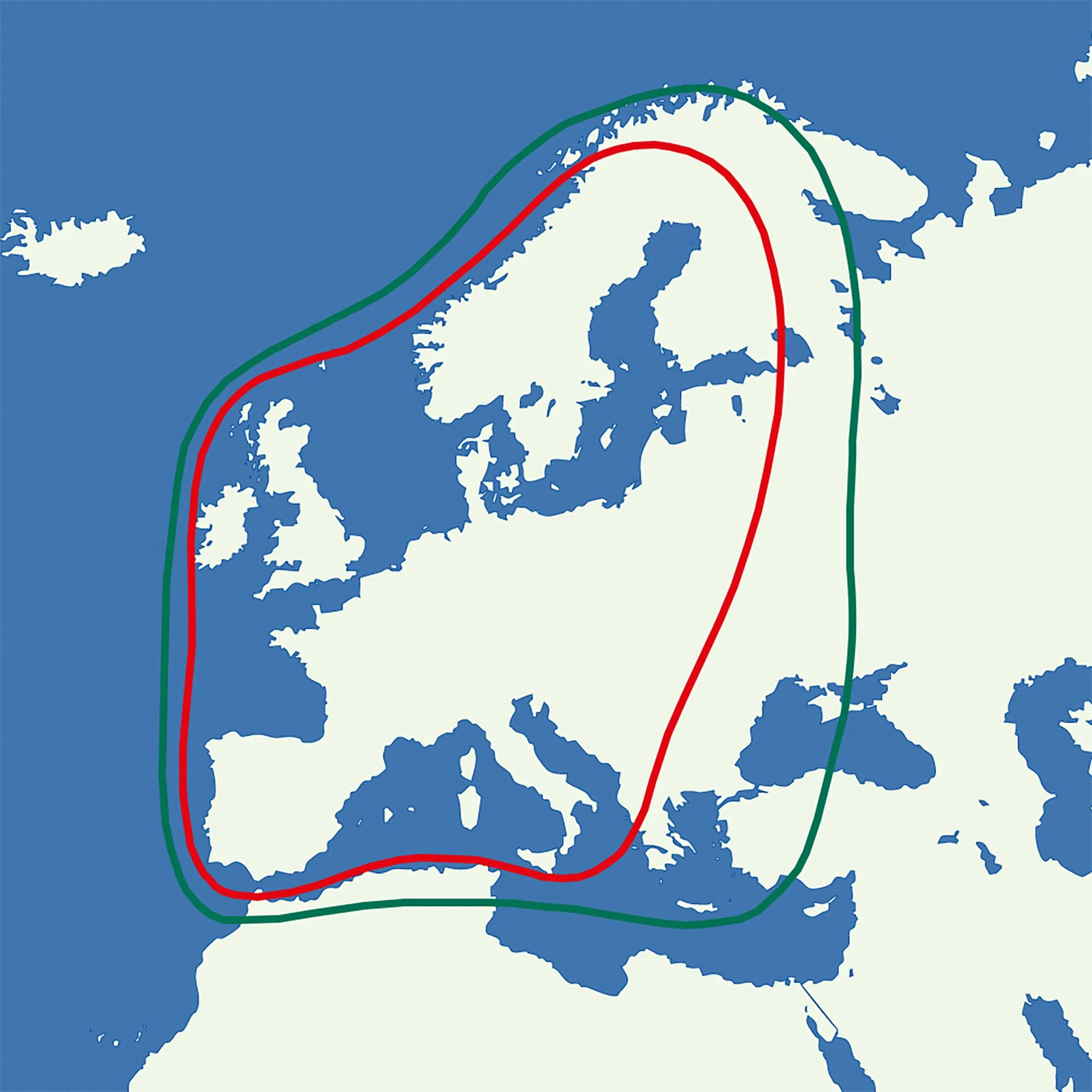 Europa-Karte mit rot und grün markierten Empfangsgebieten für die Sat-Anlage AutoSat Light S Digital, schwarz, Single