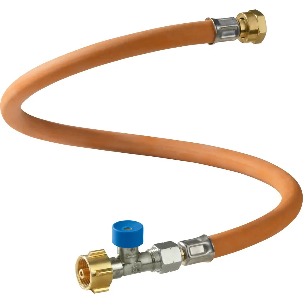 Orange Hochdruck-Schlauchleitung Caramatic ConnectDrive G.12, 750 mm, mit Messinganschlüssen und blauem Absperrventil
