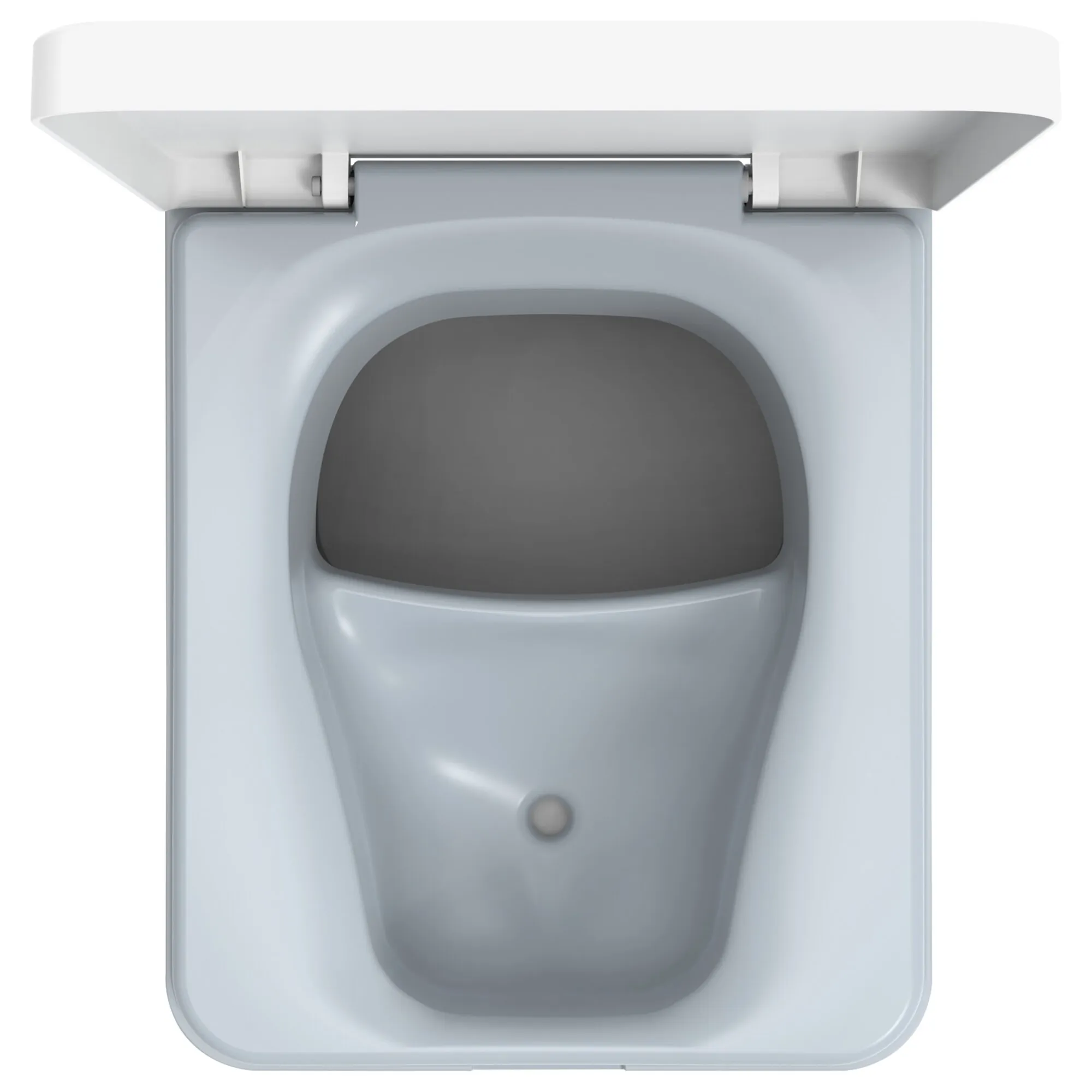 Weiße Trenntoilette Trelino Evo S in Draufsicht mit geöffnetem Deckel und sichtbarer Trennvorrichtung