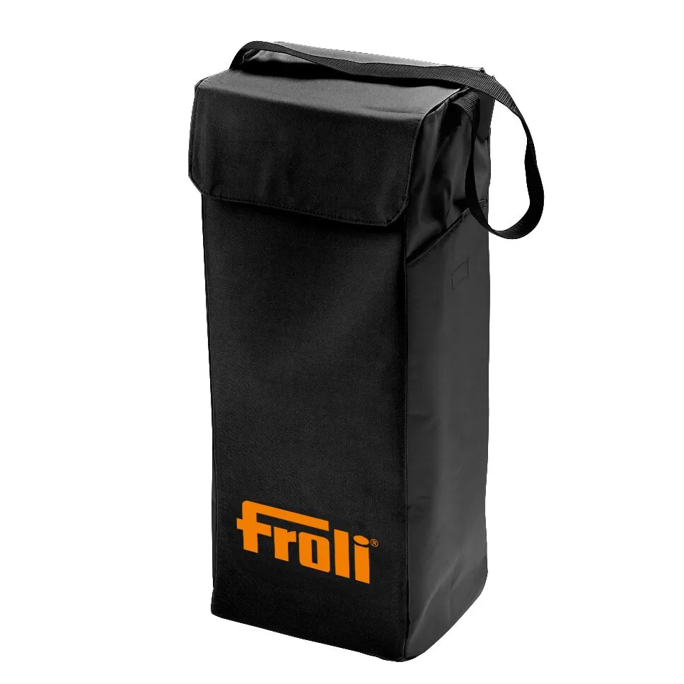 Schwarze Tragetasche mit orangefarbenem Froli-Logo für das Auffahrkeil Kompakt Set Green Edition 2er-Set