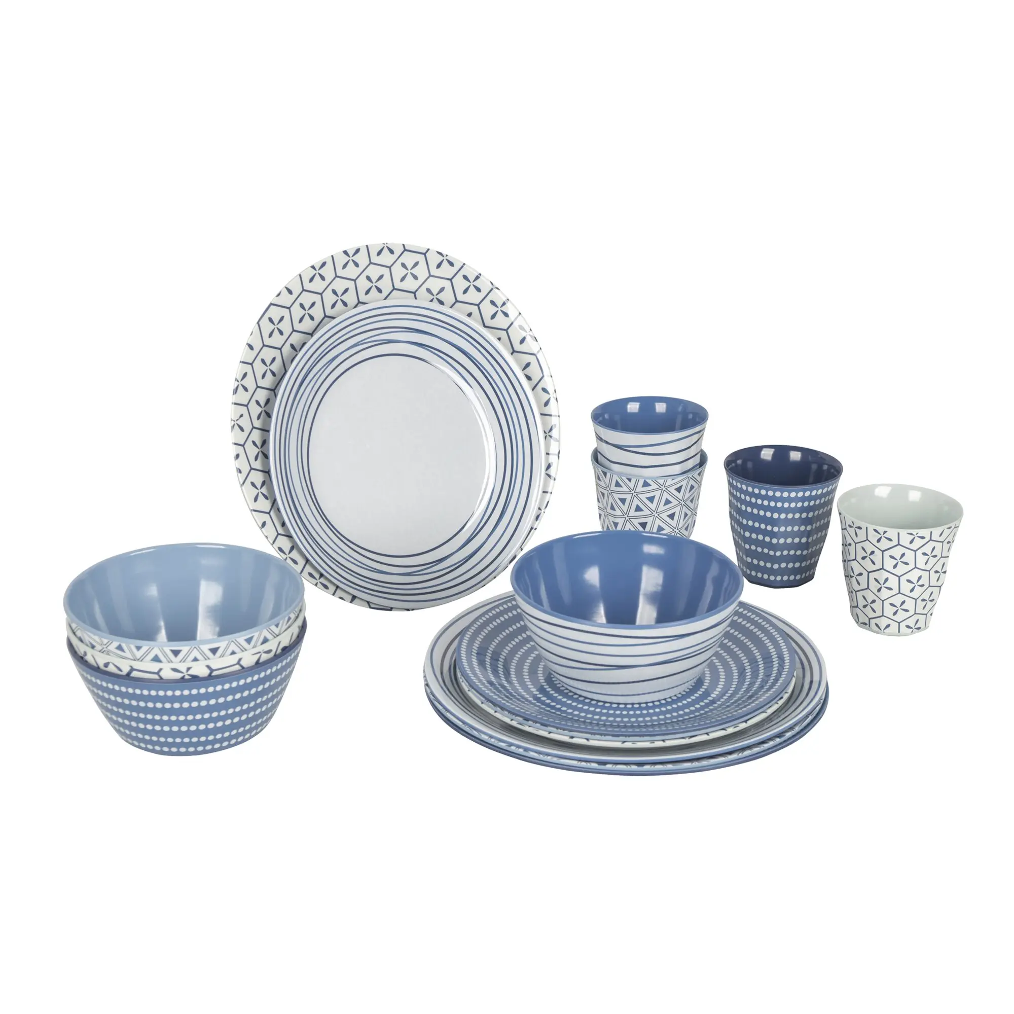 Geschirrserie Mix & Match, 16-teilig, blau/weiß