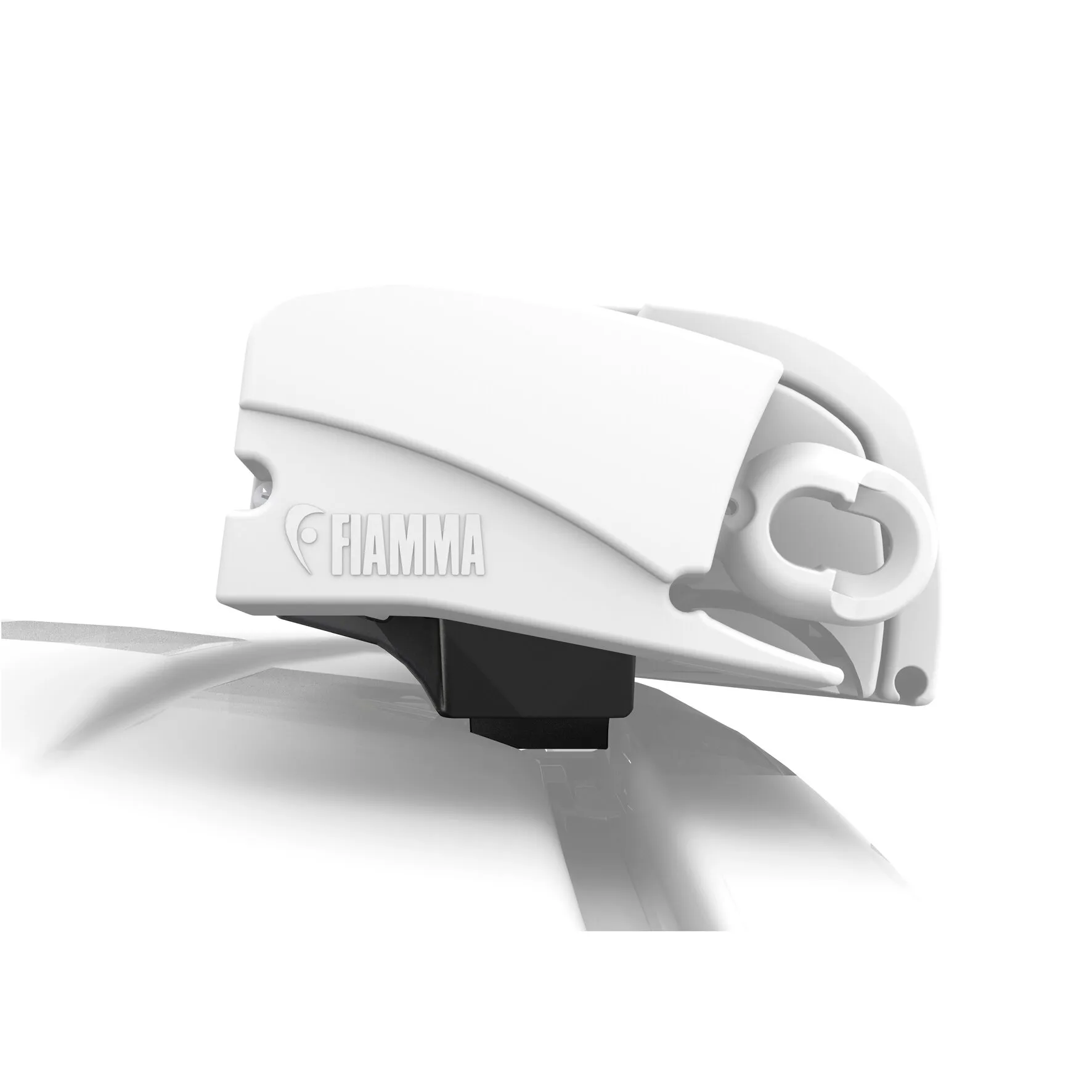 Weißes Fiamma Rain Guard Cover F40van Dichtband an einer Markise auf dem Dach eines VW T5 oder T6