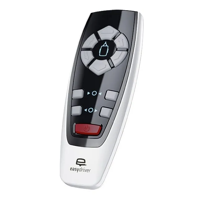 Fernbedienung des Rangierantriebs easydriver pro 2.8 in Weiß und Schwarz mit Tastenfeld und roter Ein-Aus-Taste