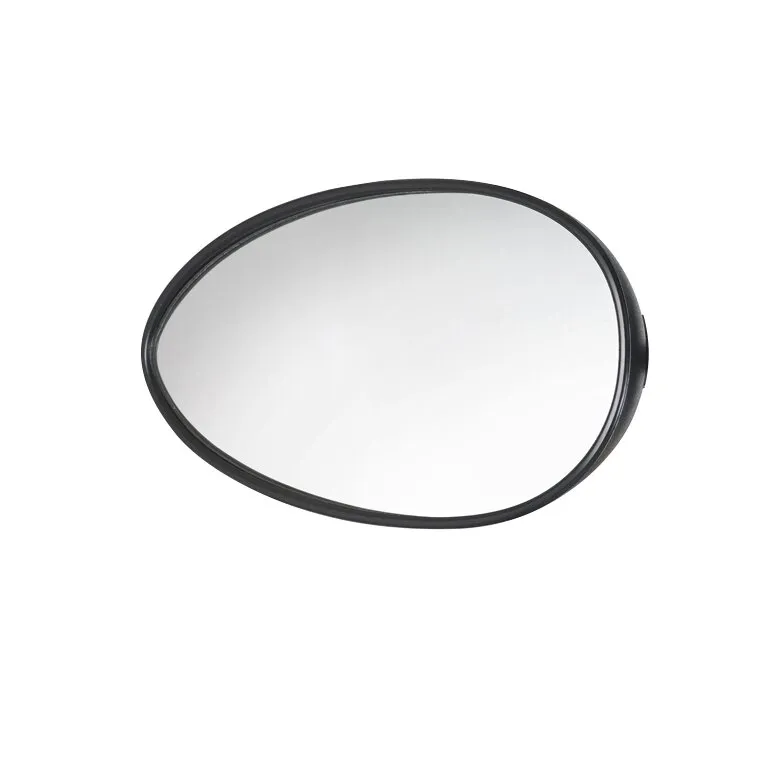 Schwarzer, ovaler Spiegelkopf mit flachem Planglas für den SpeedFix Mirror, freigestellt auf weißem Hintergrund