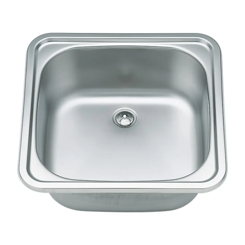 Edelstahl-Spülbecken 910 mit einem rechteckigen Becken, abgerundeten Ecken, breitem Rand und sichtbarem Ablauf gpt-5.2 core