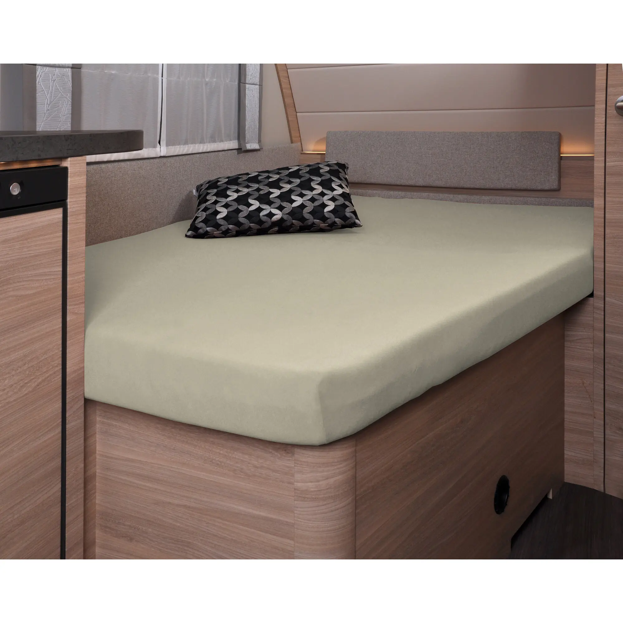 Spannbettlaken, 137 x 195 (110 / 90) cm für französisches Bett im Wohnwagen, sand