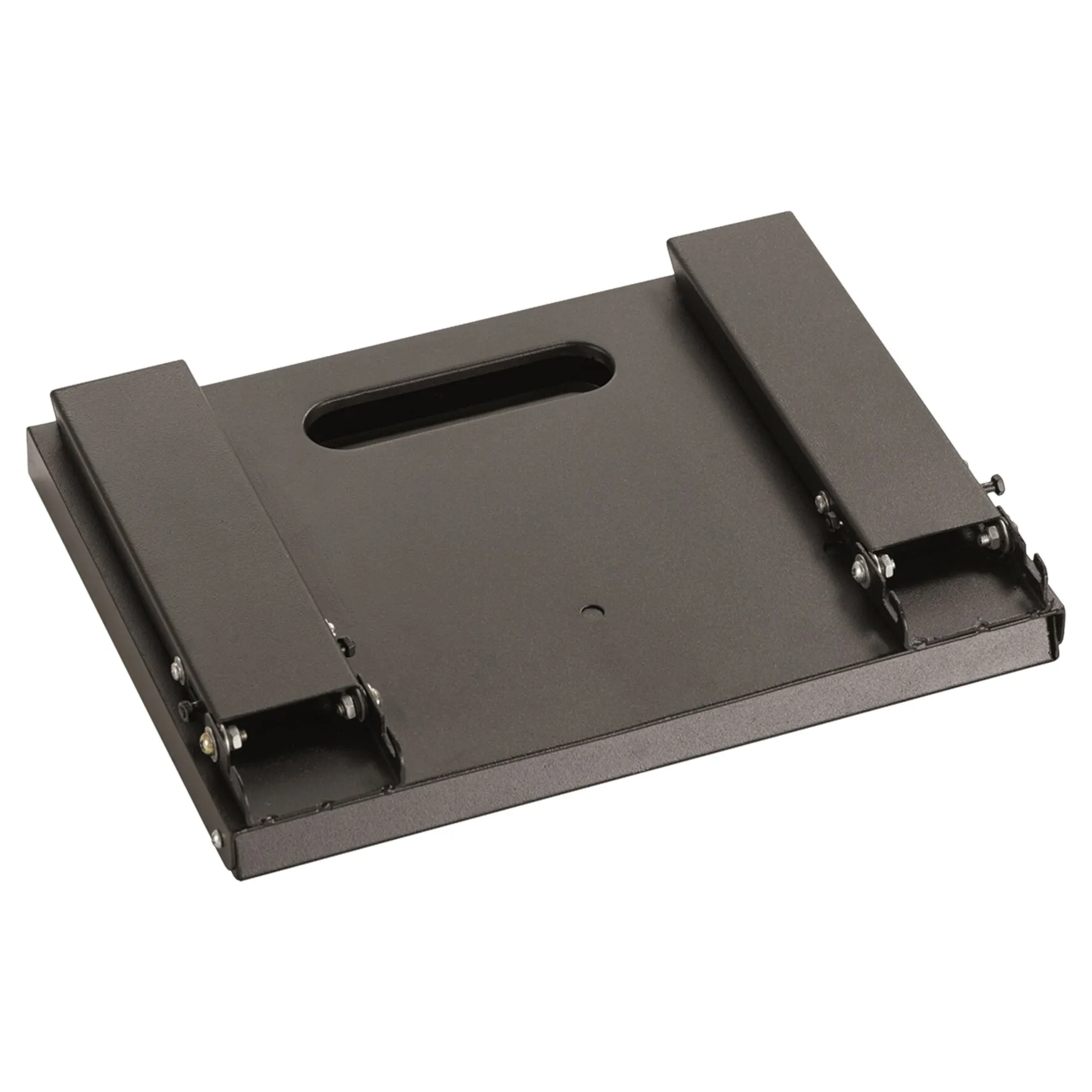 Zusammengeklappter schwarzer Holzkohlegrill Cazal mit rechteckiger Form und seitlichen klappbaren Tragegriffen, 30 cm