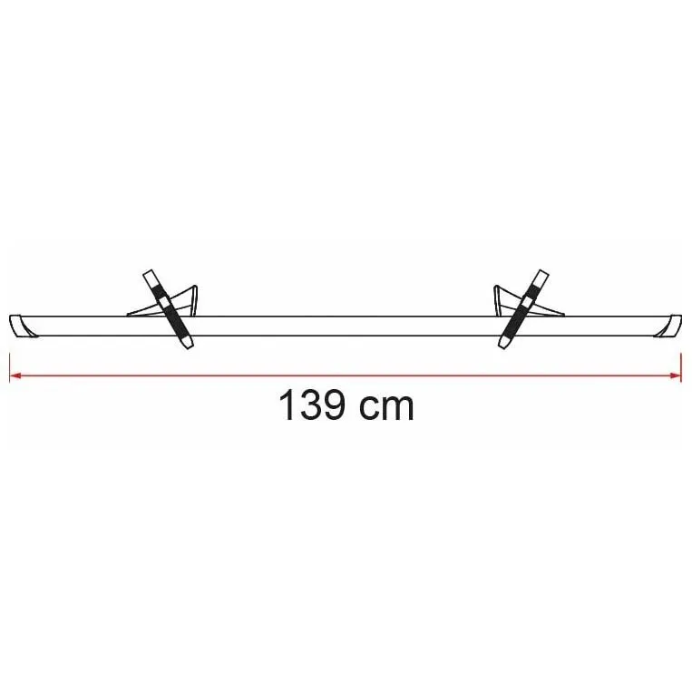 Silberne Fahrradschiene Rail Premium XL in Seitenansicht mit zwei Befestigungsriemen, Gesamtlänge 139 cm