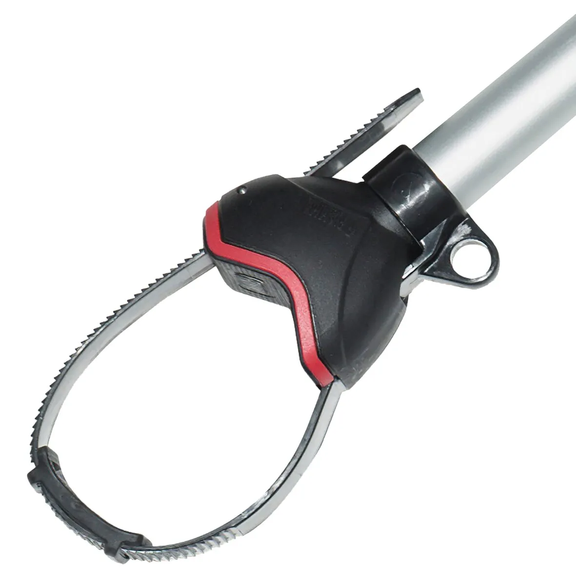 Schwarzes Ersatzband mit rotem Verschluss und gezahnter Metallschlaufe für den Bike-Block Pro S
