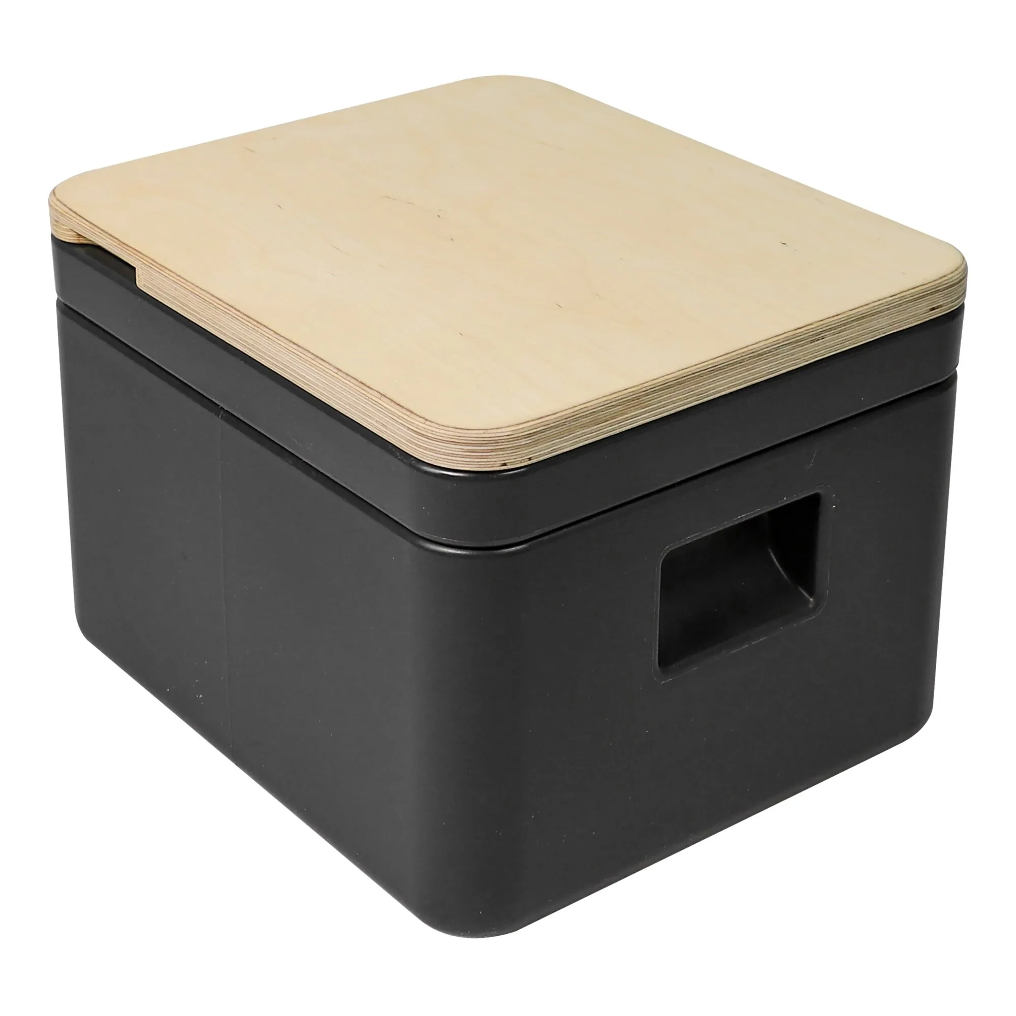 Trenntoilette Trelino® Origin S in Schwarz mit abnehmbarem Deckel aus hellem Schichtholz und seitlicher Öffnung