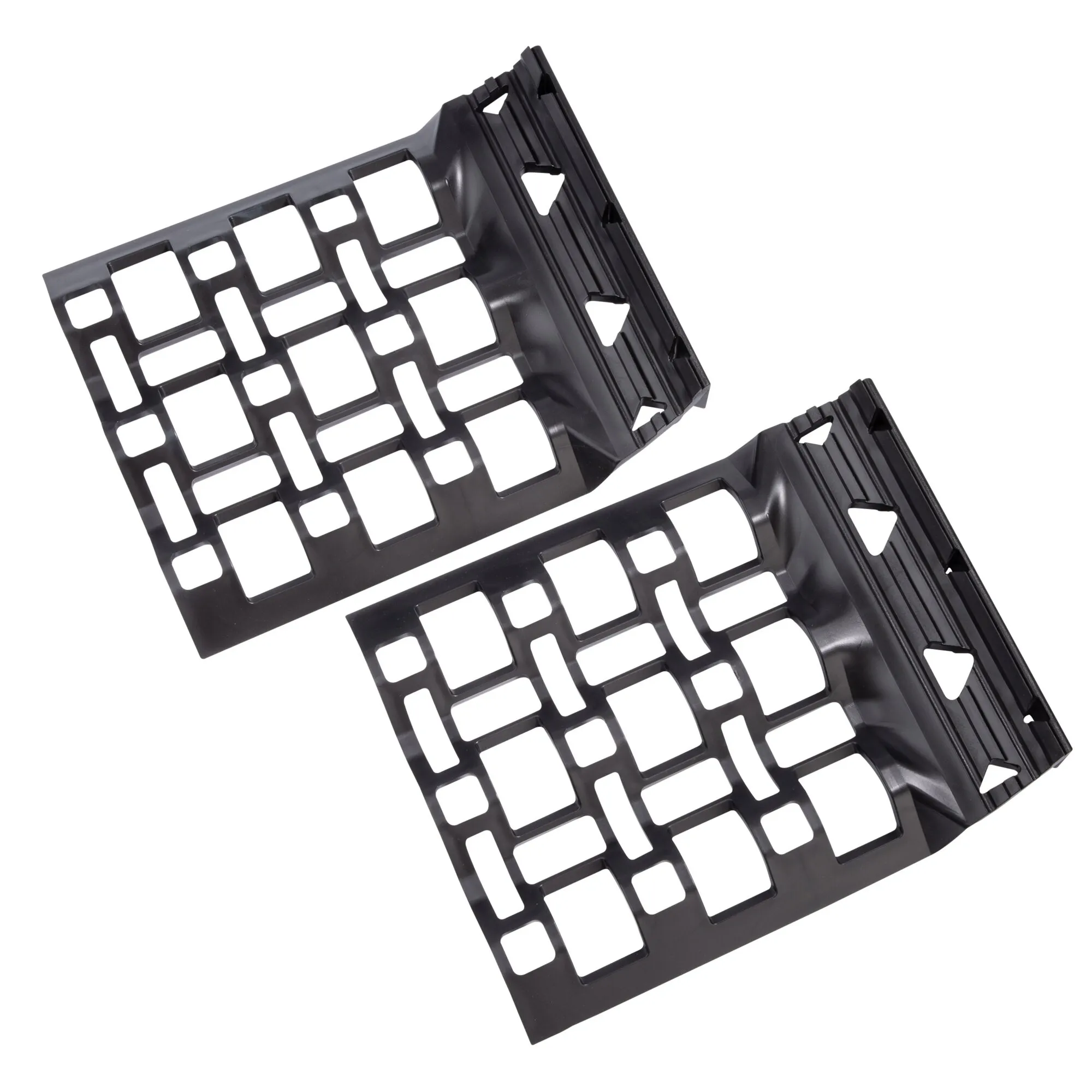 Schwarzes 2er-Set Auffahrhilfen Gripper Plate mit gelochter Auffahrfläche und geriffelter Reifenauflage