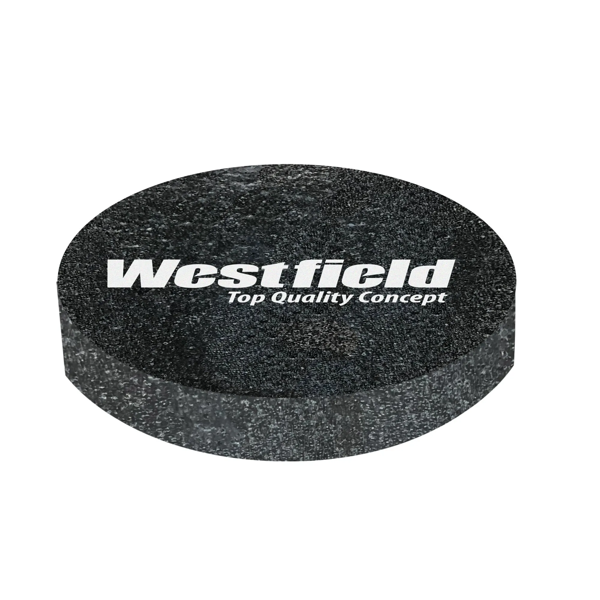 Schwarzer, ovaler Distanzring aus strukturierter Gummimischung mit weißem Westfield-Logo, Teil des Vorzelt-Höhenausgleich-Distanz-4er-Sets