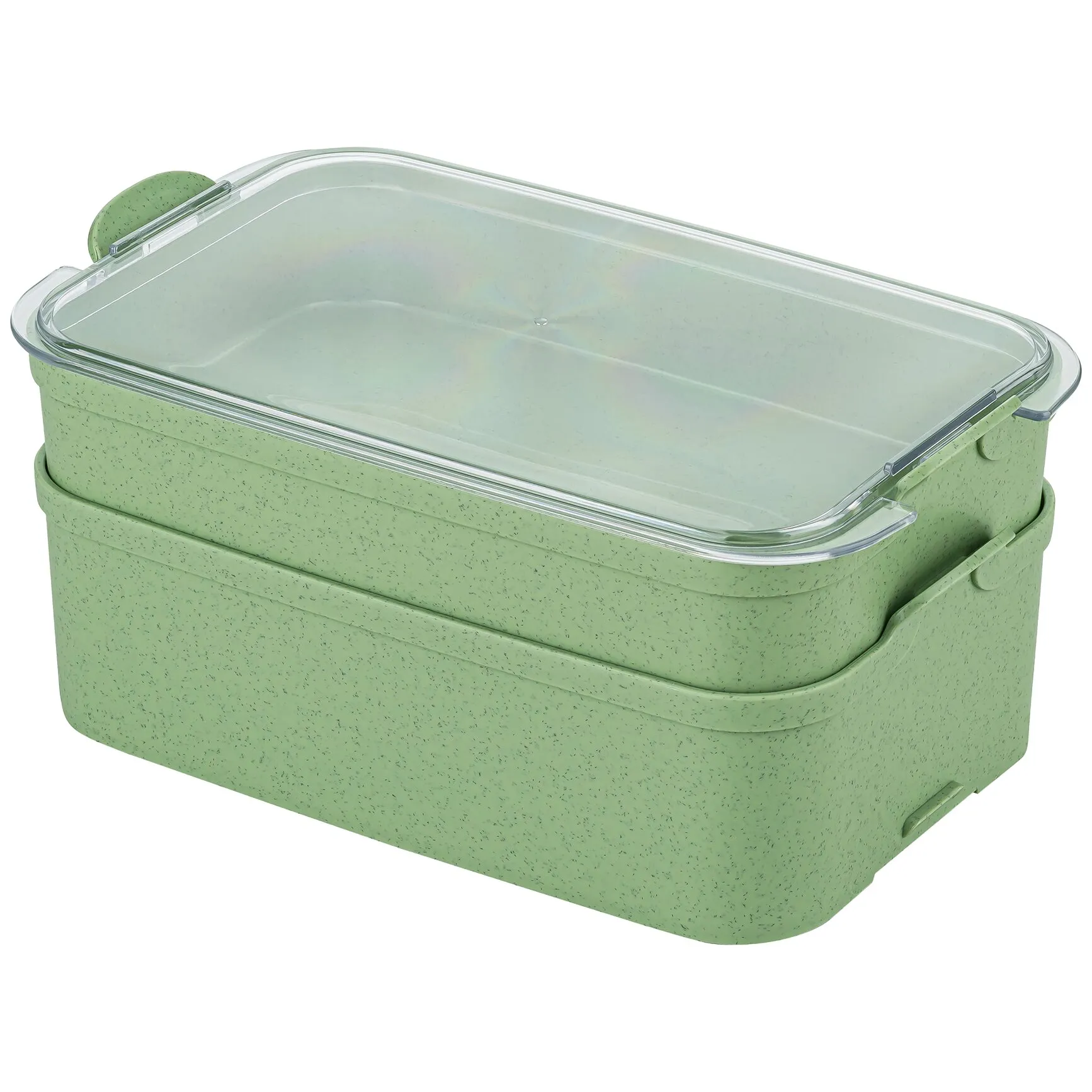 Grüne STAKK BentoBox 2 Lunchbox mit transparentem Deckel, speckled Oberfläche und seitlichen Verriegelungen, zwei stapelbare Boxen sichtbar