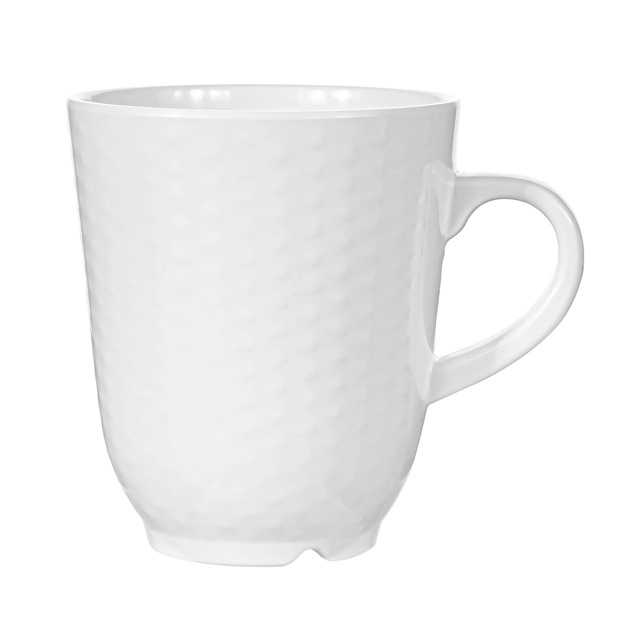Weiße Tasse der Geschirrserie Royal Line mit rundem Henkel und leicht strukturierter Oberfläche