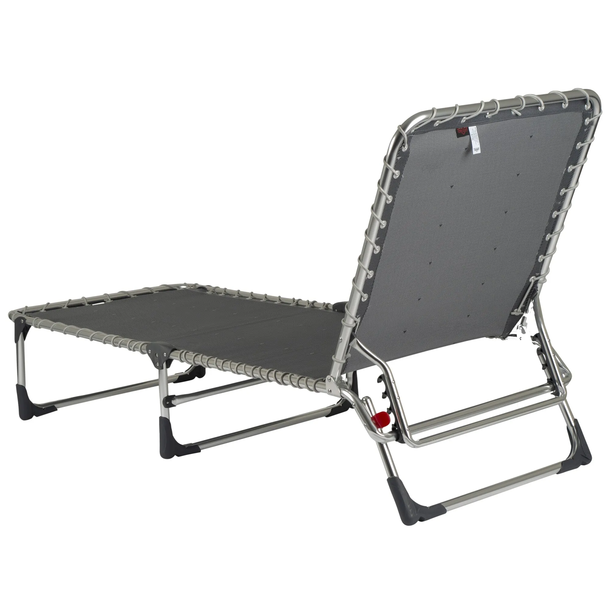 Dreibeinliege AL/367 Classic mit dunkelgrauer Liegefläche, silbernem Metallgestell, elastischer Bespannung und verstellbarer Rückenlehne