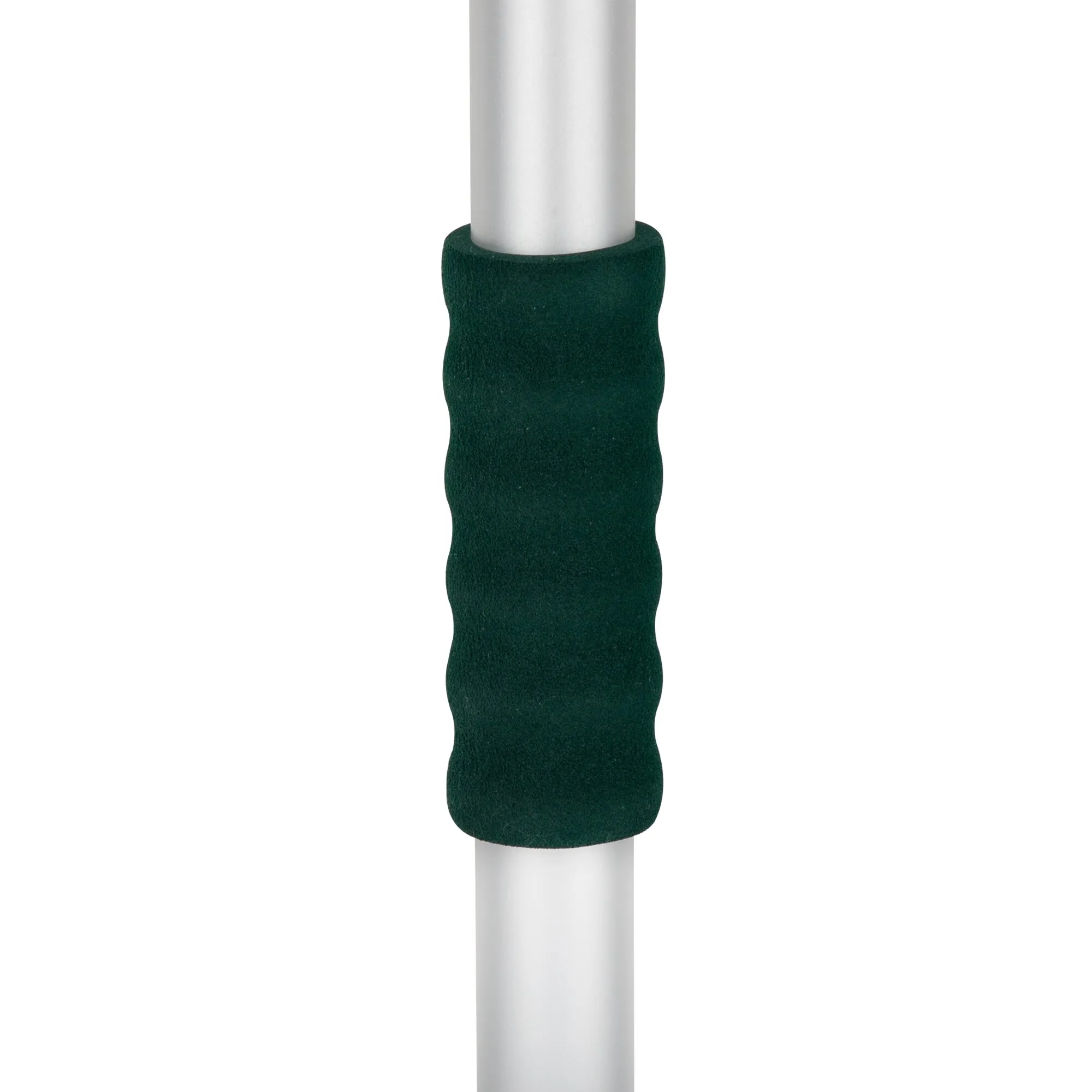 Detailaufnahme des weißen Stiels der Rundumbürste FF komplett mit dunkelgrünem, ergonomisch gerilltem Griff