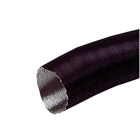 Schwarzes geriffeltes Zuführungsrohr mit offenem Rohrende und sichtbarer Metallspirale, Länge 2,50 m
