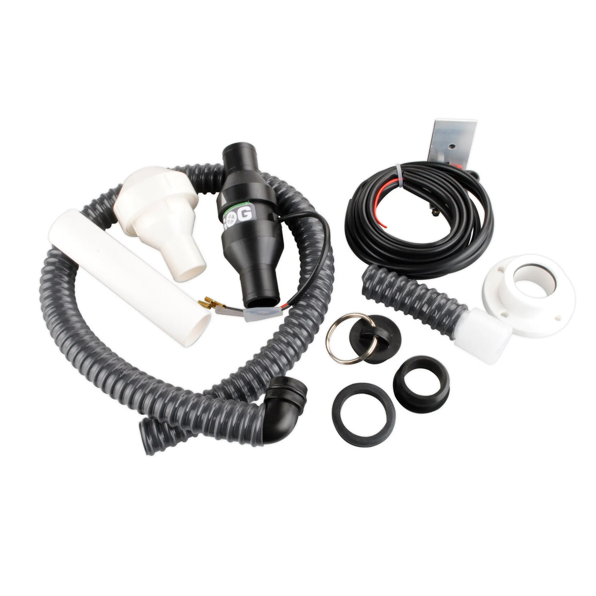 Elektrische WC-Entlüftung für C250 und C260 als Dachvariante mit schwarzen Wellschläuchen, Kabel, Anschlussstücken und Dichtungen