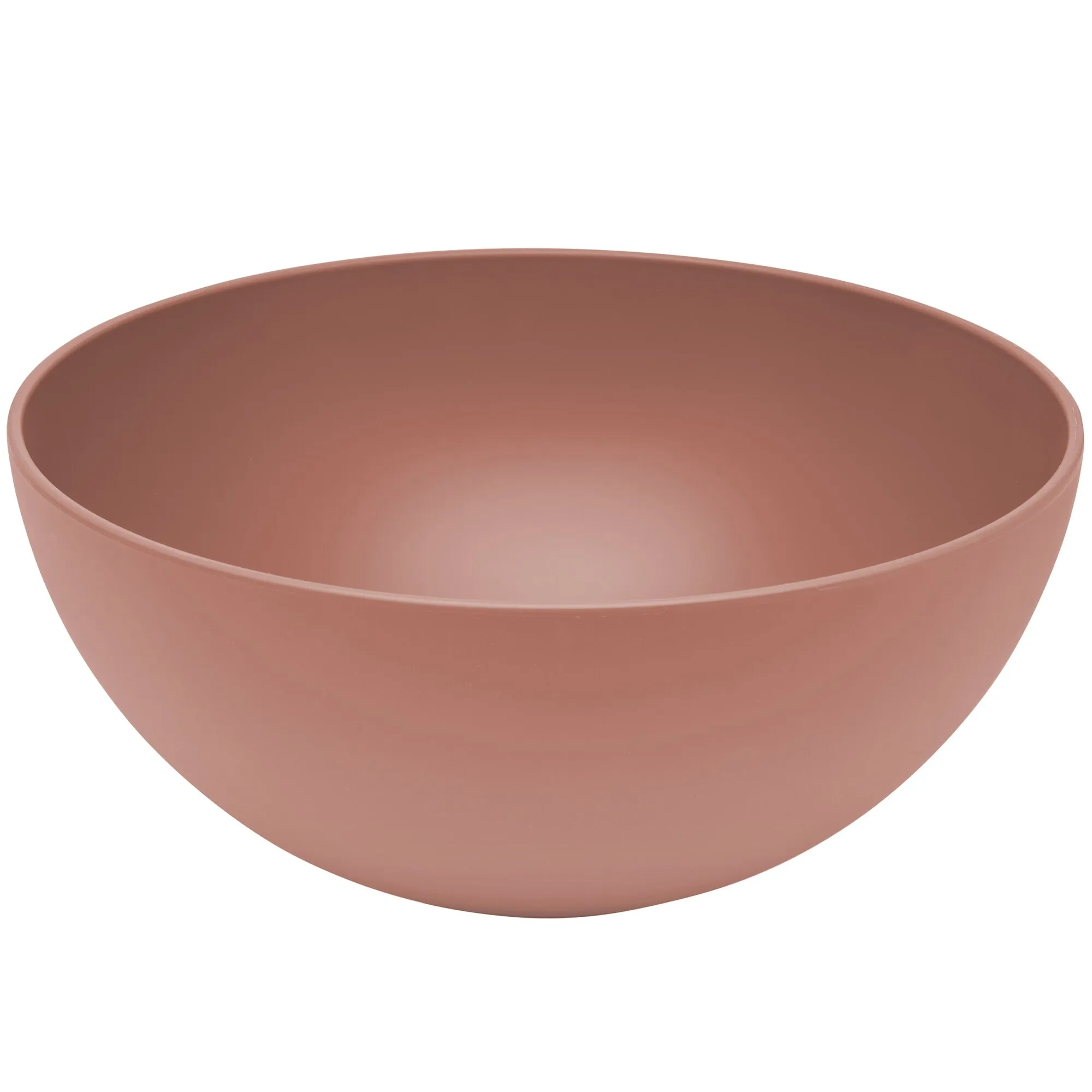 Terracottafarbene Schüssel mit rundem, tiefem Design und breitem Rand, 26 cm Durchmesser, in schräger Innenansicht