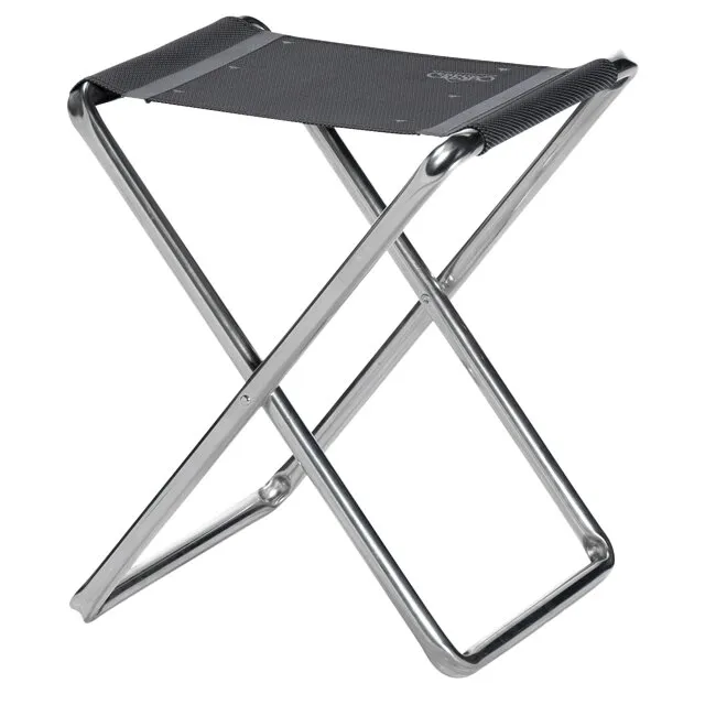 Schwarzer Klapphocker AL/301 Classic mit rechteckiger Sitzfläche aus Textil und verchromtem Metallgestell