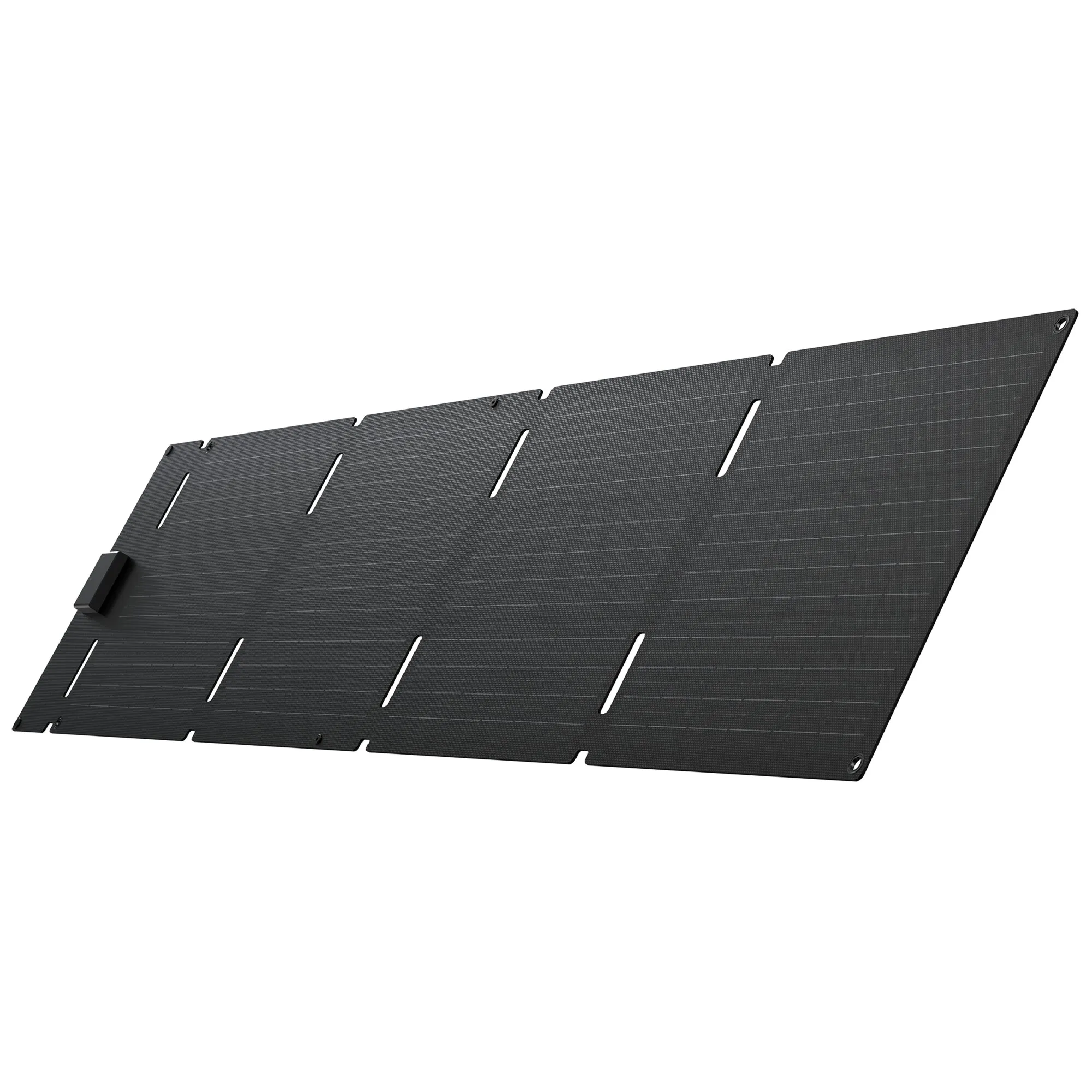 Schwarzes faltbares Solarmodul mit sichtbarem Zellgitter, seitlichen Faltkanten und Löchern in den Ecken, 60 Wp