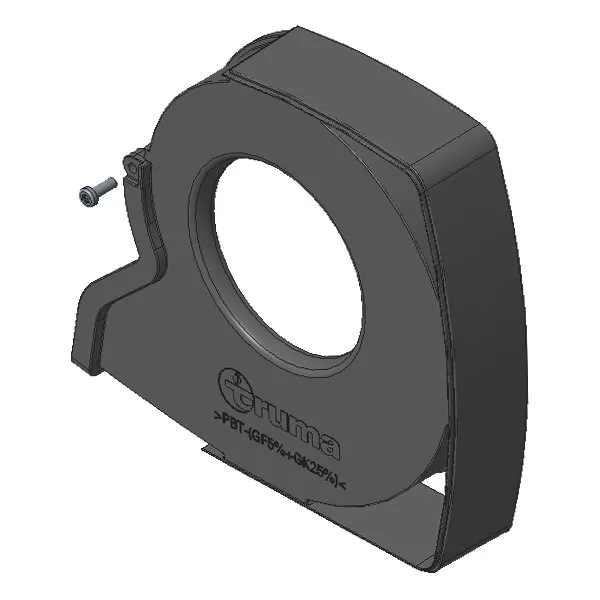 Schwarzer Umluftdeckel Combi (E) mit großer runder Öffnung und seitlich sichtbarer Befestigungsschraube in 3D-Ansicht