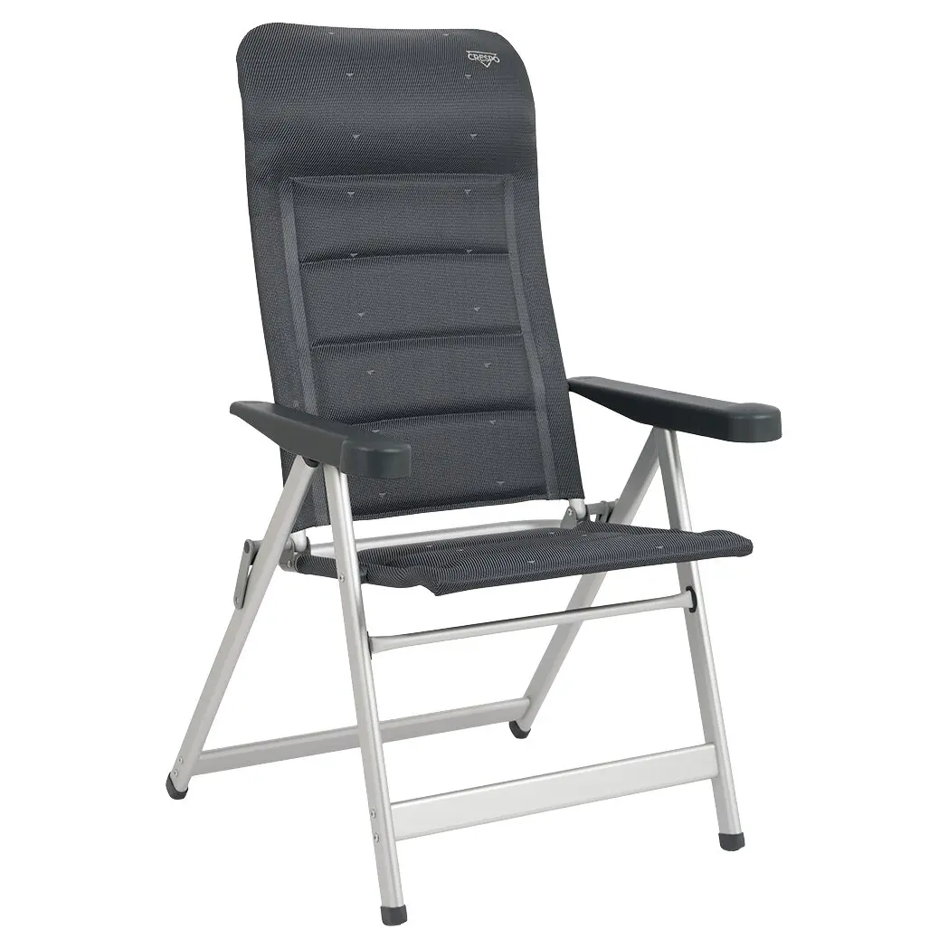 Campingstuhl S AL/235 Deluxe 40 d. grau, klappbarer Stuhl mit grauer Mesh-Rückenlehne, gepolstertem Sitz, Aluminiumrahmen und schwarzen Armlehnen