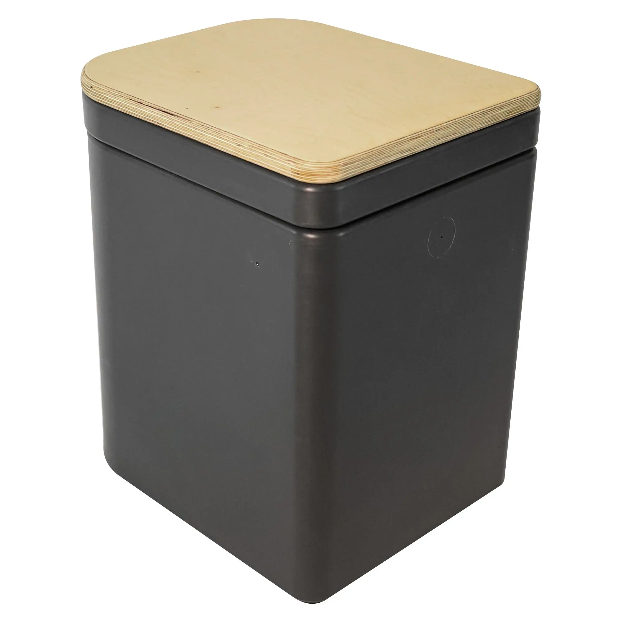 Trenntoilette Trelino Origin L mit hellem Holzdeckel aus sichtbaren Lagen und dunkelgrauem Gehäuse Nahaufnahme der Oberseite