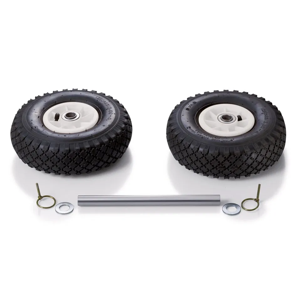 Doppelstützrad Easy Wheel Set mit zwei schwarzen Reifen, Metallachse, zwei Unterlegscheiben und Sicherungsstiften