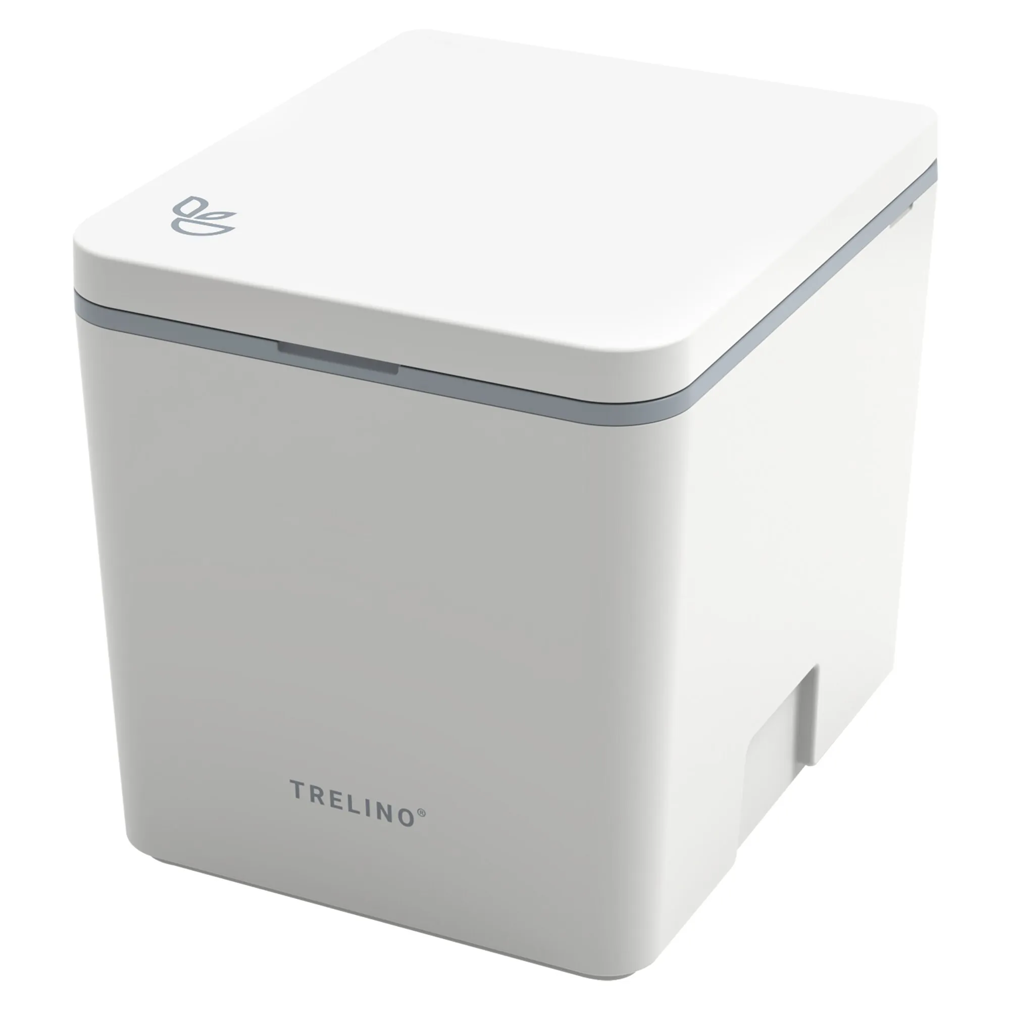 Weiße Trenntoilette Trelino® Evo M mit geschlossenem Deckel, abgerundeter Form und grauer Zierfuge