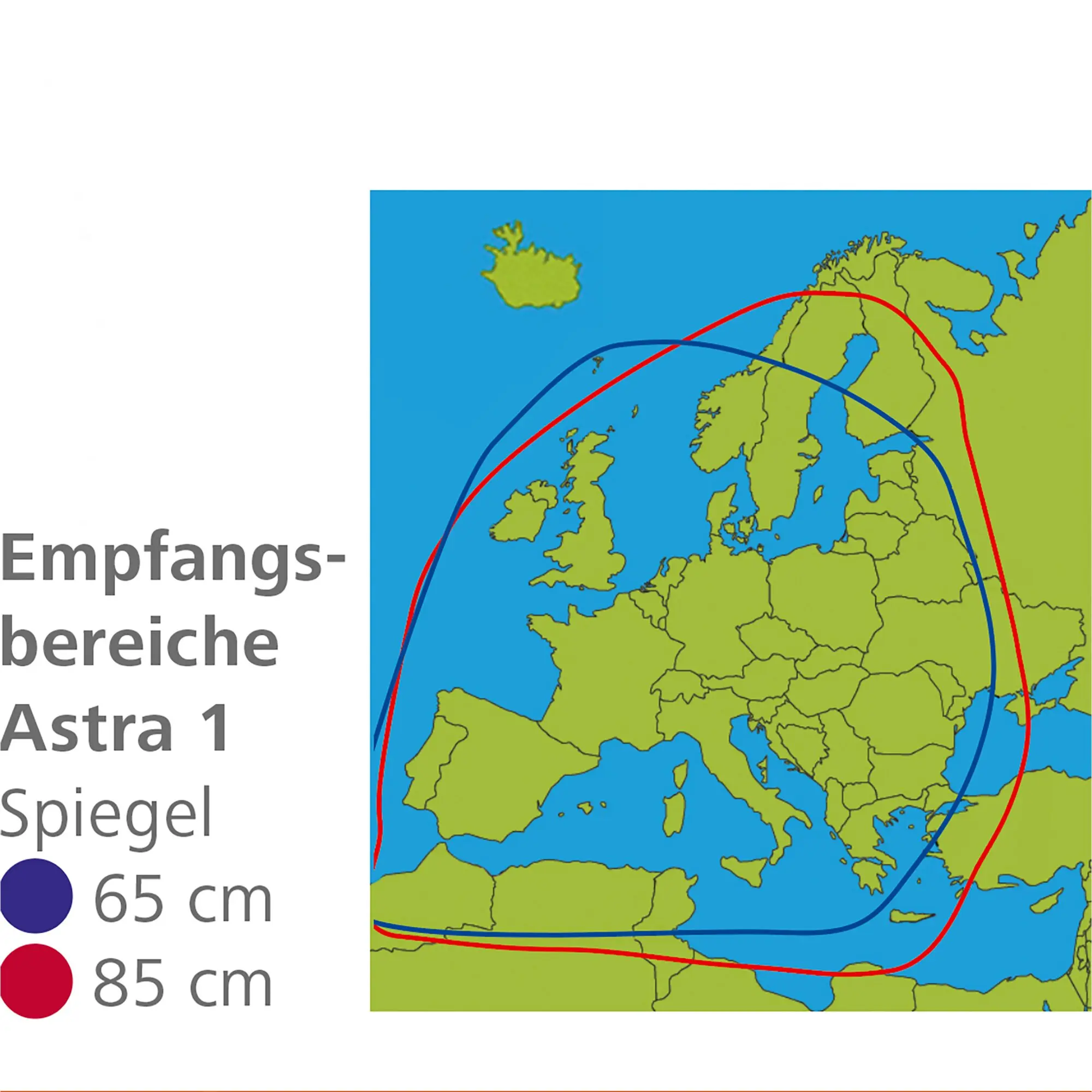 Kartenansicht Europas mit blauen und roten Satellitenbahnen über grünem Land und blauem Meer, linker Rand Weiß mit teilweise lesbarem Text